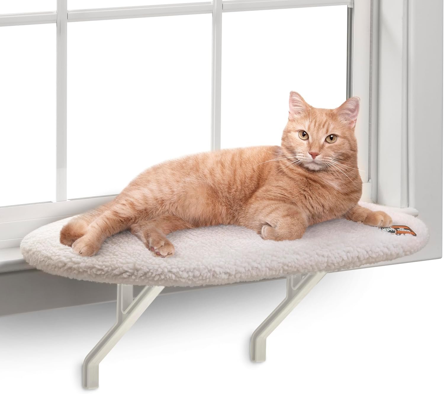 K&H Cat Window Perch Kitty Sill – Cat Window Hammock Bed with Strong Support Holds 40 lbs, Cushioned Windowsill Bed for Indoor Cats, Washable Cover, Cream Fleece, 24 x 14 Inches