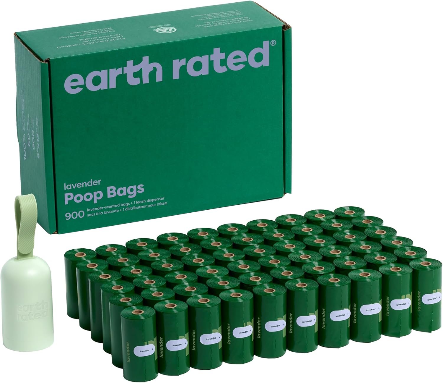 Earth Rated Dog Poop Bag Holder, 1 Dispenser and 900 Bags, Lavender | Durable and Guaranteed Leakproof Poop Bags
