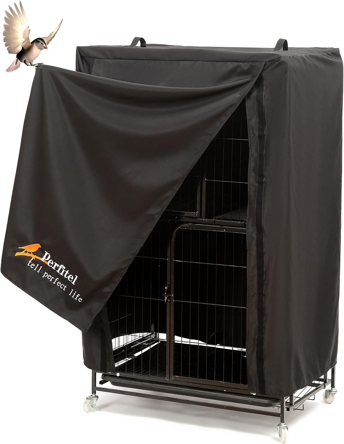 Large Bird Cage Cover Black Good Night Blackout Birdcage Cover | 31 x 21 x 52 inch,Durable Breathable Washable Material, Create Quiet Environmente