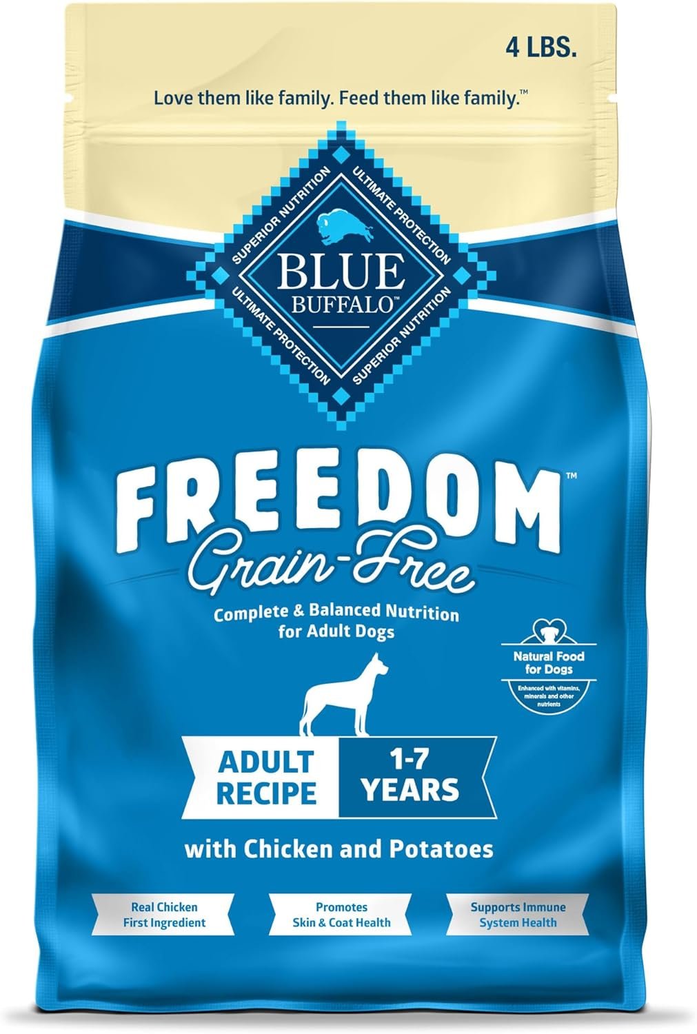 Blue Buffalo Freedom Chicken Adult Grain-Free Dry Dog Food, 4 lb | Antioxidant-Rich LifeSource Bits, No Chicken By-Product, Corn, Wheat, or Soy