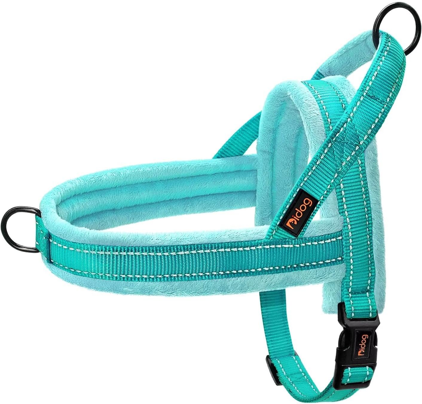 No Pull Dog Harness for Small Dogs, Soft Flannel Padded, Teal, S | Quick Fit, Easy On and Off, Adjustable & Reflective Dog Strap Vest, Easy for Walking and Training, Night Safty, Chest 19-23″