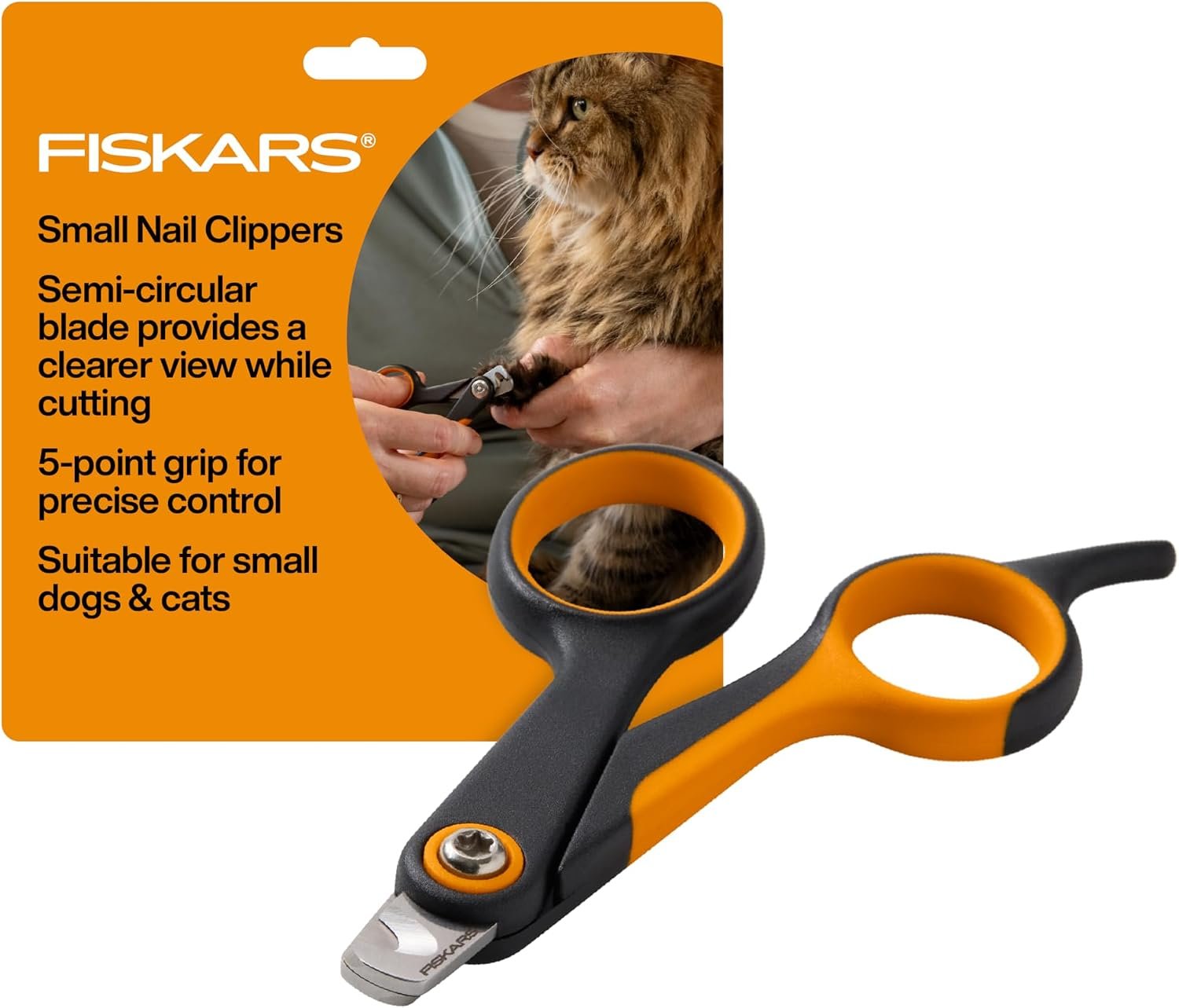 Fiskars Pet Small Nail Clippers, Cat and Dog Trimmers for Grooming, 4.25″ | Suitable for Small Dogs & Cats, Semi-Circular Blade for Clear View While Cutting, SoftGrip Handle, Pet Supplies, Black