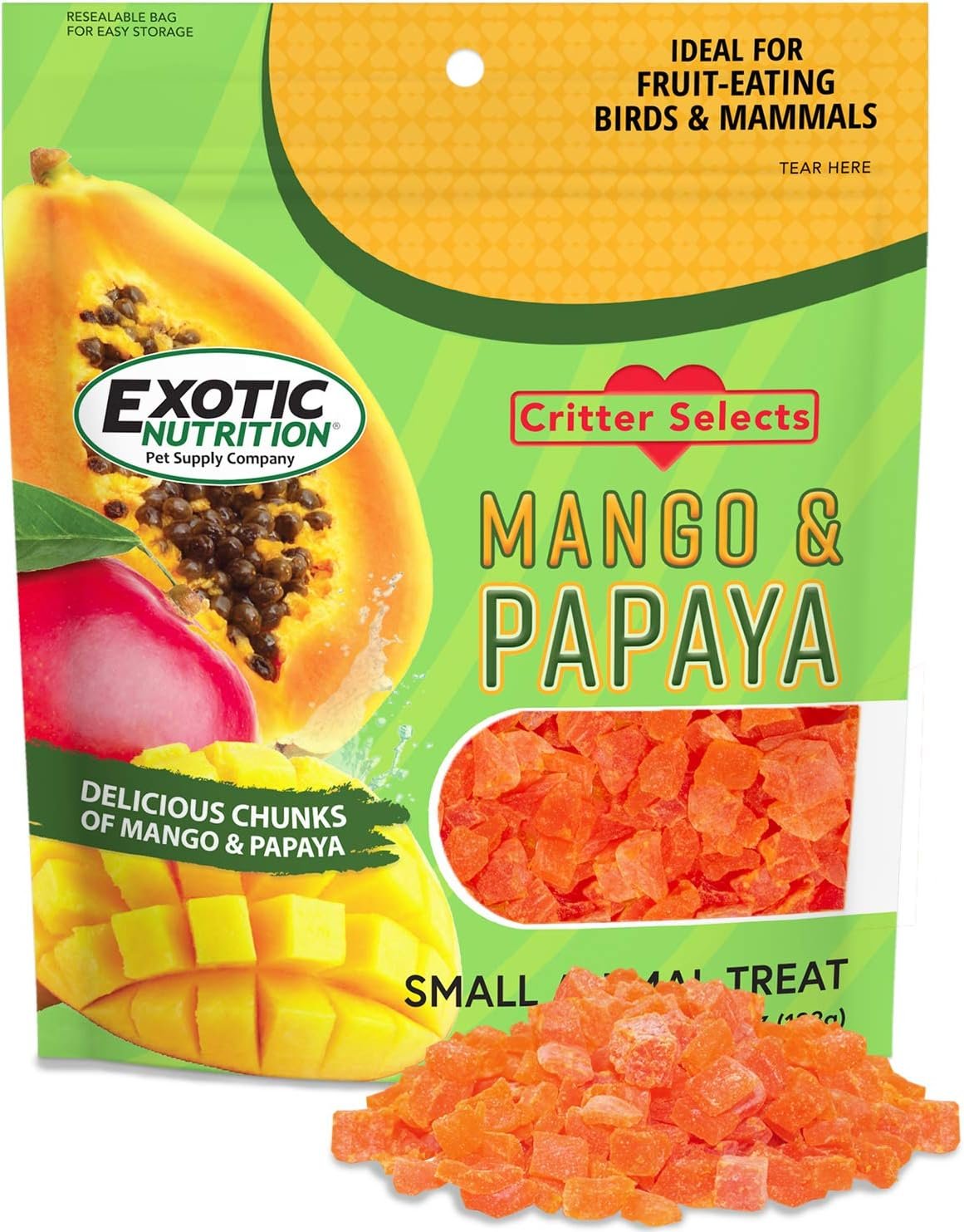 Mango & Papaya Treat (4.5 oz.) – Healthy Treat for Small Animals – Sugar Gliders, Rats, Chinchillas, Ferrets, Parrots, Hamsters, Squirrels, Hedgehogs, Guinea Pigs, Rabbits & Other Small Animals