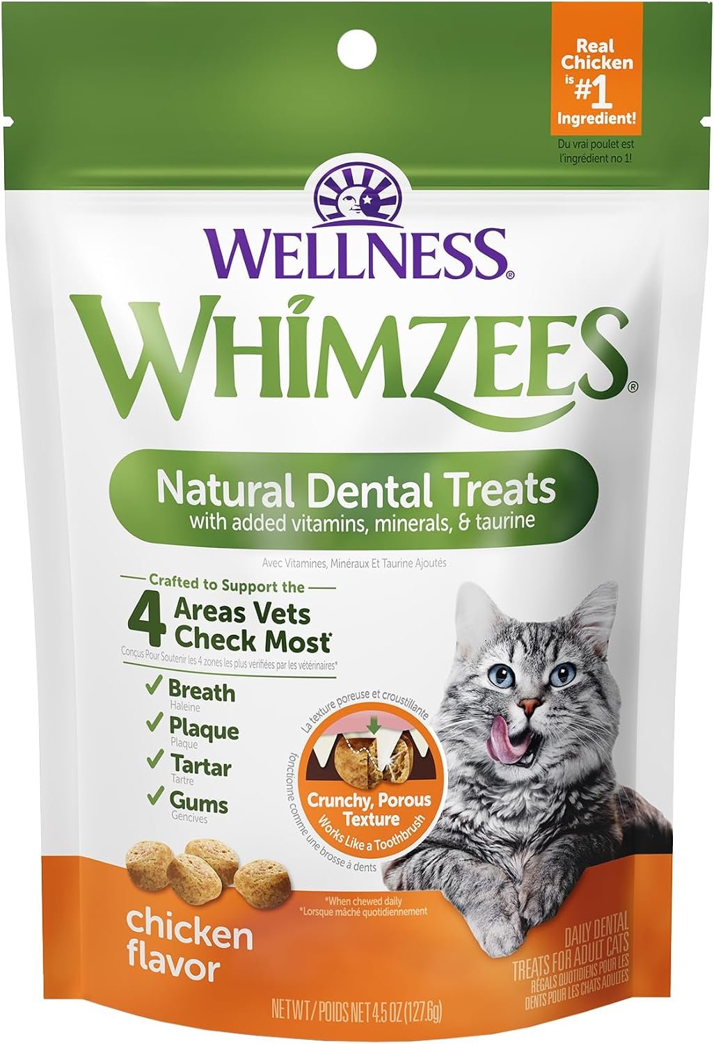 Wellness WHIMZEES Cat Dental Treats, Freshens Breath, Chicken Flavor, 4.5 oz Bag