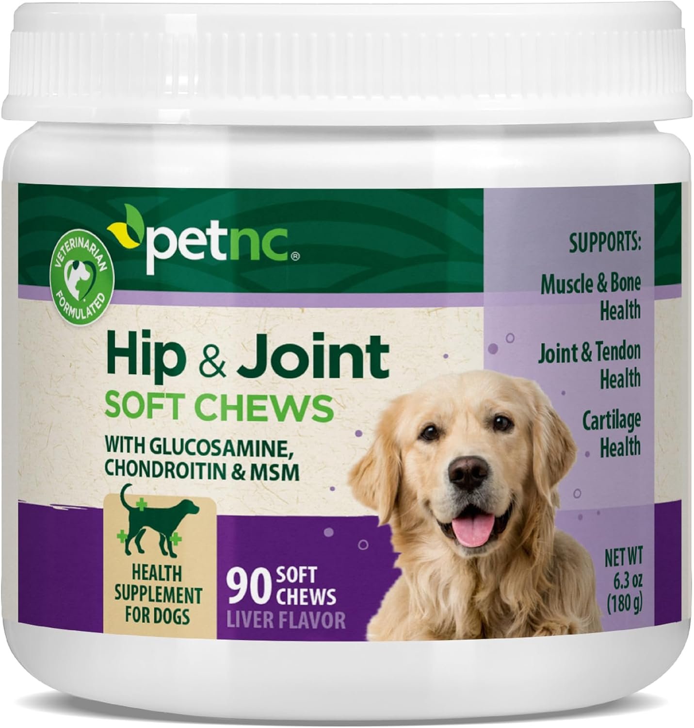PetNC Natural Care Hip and Joint Soft Chews for Dogs, 90 Count – 27591 | Glucosamine Chondroitin MSM Dog Chews with Hyaluronic Acid, Liver Flavored Bone & Joint Support Supplement, For All Breeds