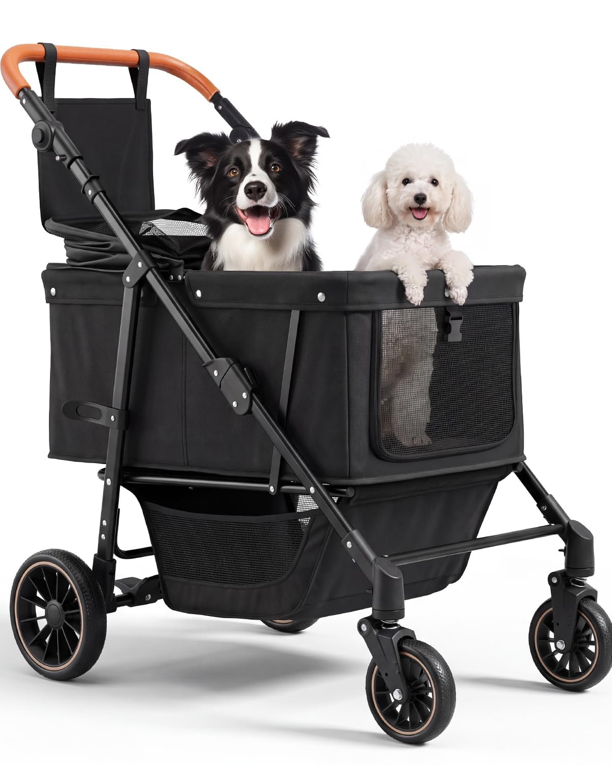 Dog Stroller for Medium Dogs Up to 66 lbs, Fits Select Large Dogs, Pet Stroller for 2 Small Dogs with Adjustable Handle & Canopy, Sun Shades, Storage Organizer, Foldable & Ventilated,Black