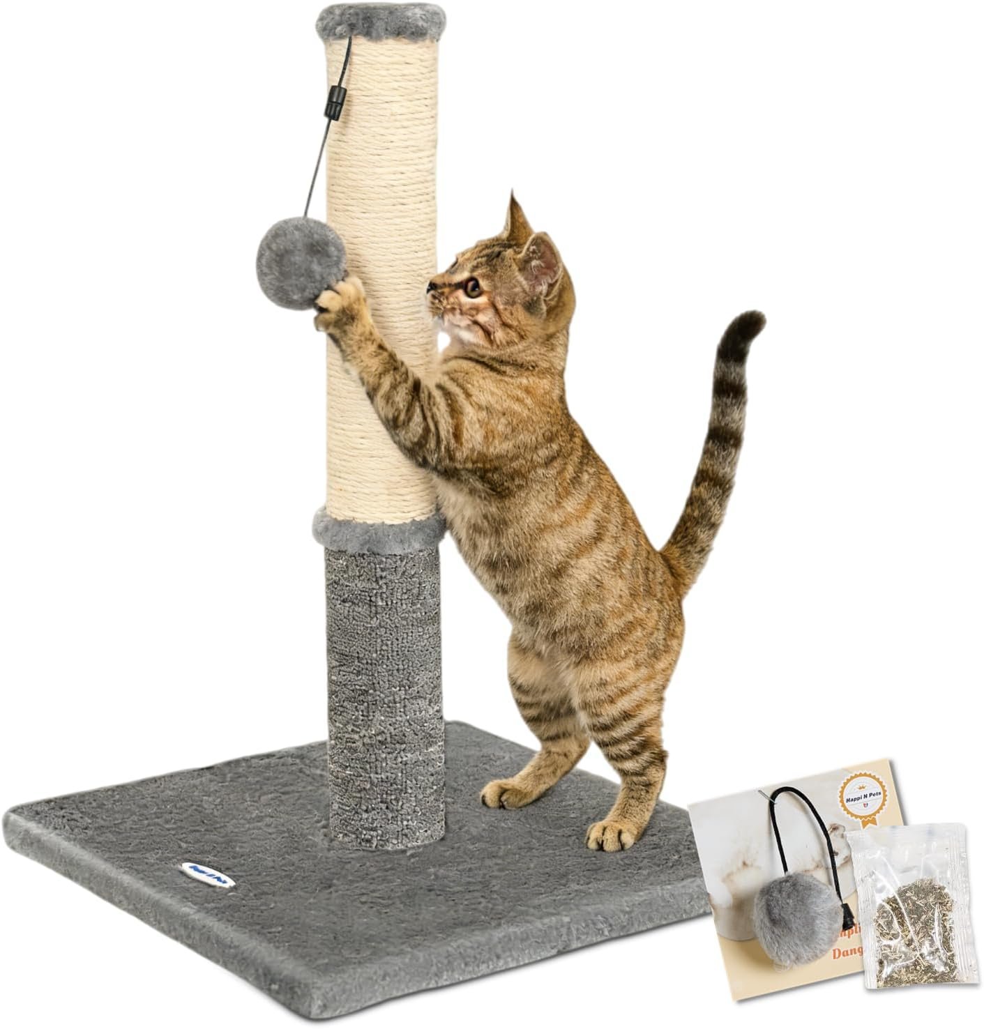 Cat Scratching Post, Cat Scratchers for Indoor Cats, with Toys | For Kitten & Medium Cats, Sisal & Carpet In One For Various Scratching Needs, Solid Structure, Extra Free Toy, Light Gray