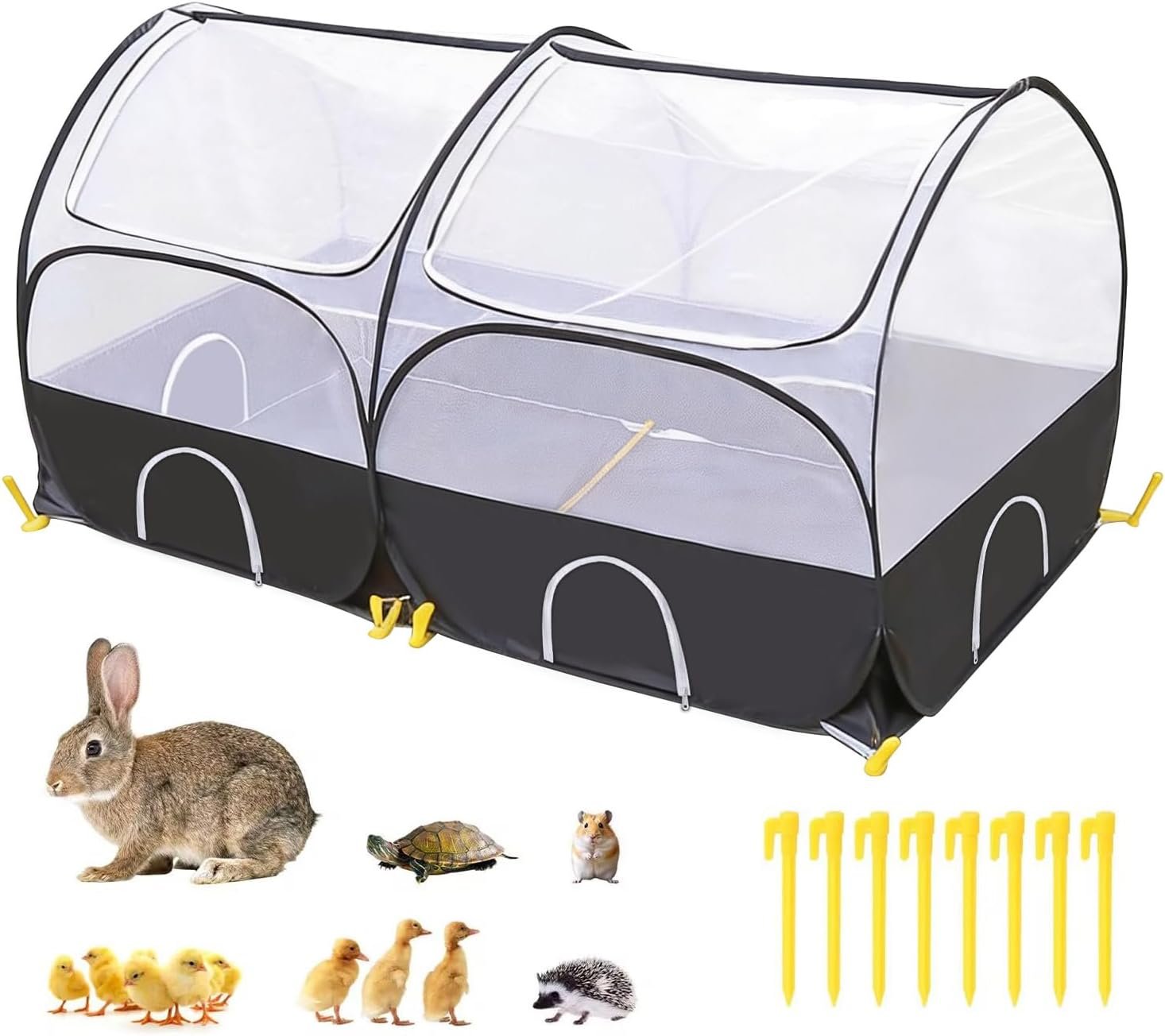 SlowTon Small Animals Playpen, Pop Up Detachable Bottom 59″x31″x30″ | Portable Chicken Coop Run, Large Chick Brooder, For Guinea Pig Bunny Puppy, Indoor Outdoor, Arched Top