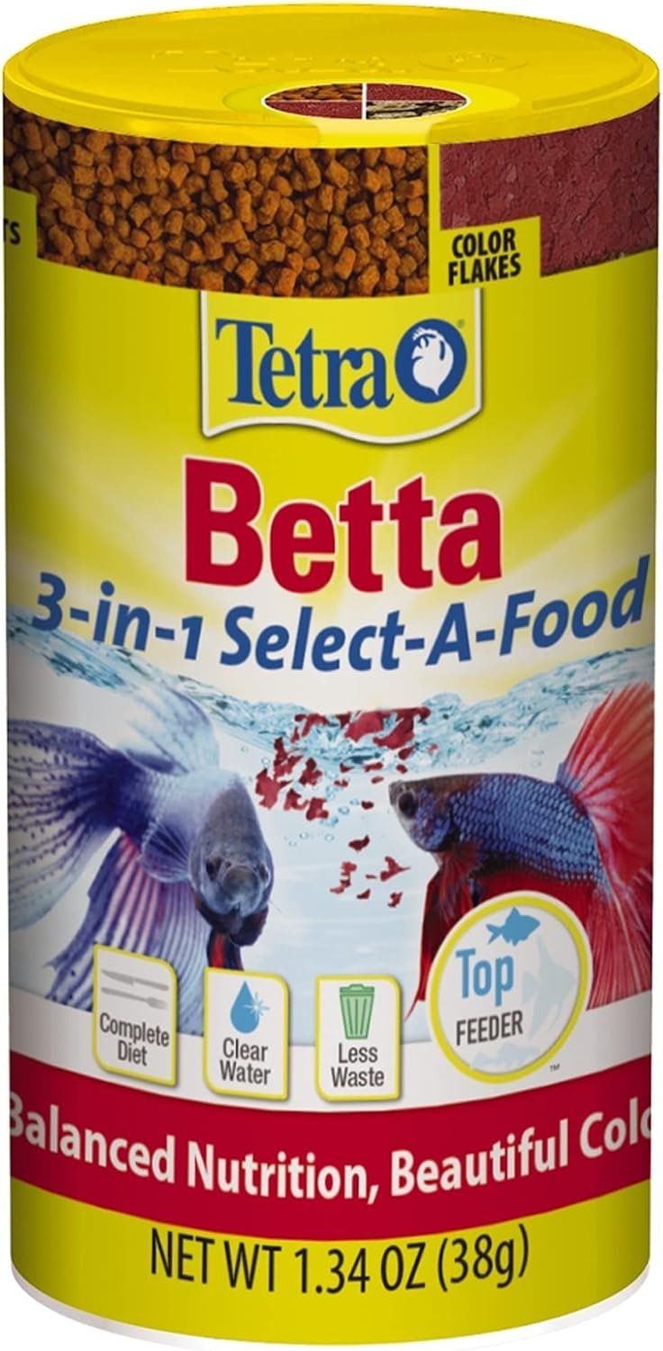 Tetra BettaMin Select-A-Food Variety Pack for Betta Fish, 1.34 oz | 3 Betta Fish Foods In 1 – Flakes, Freeze-Dried Shrimp & Floating Pellets, Enhances Color & Supports Digestion, Feed Daily