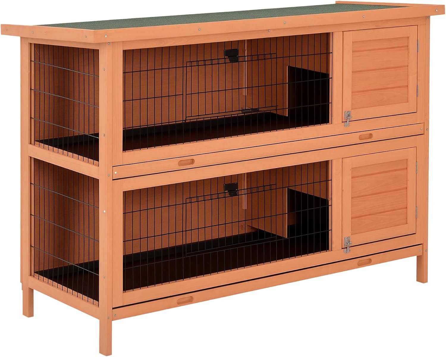 PawHut 54″ 2-Story Large Rabbit Hutch Bunny Cage Wooden Pet House Small Animal Habitat with Lockable Doors, No Leak Tray and waterproof Roof for Outdoor/Indoor Orange | Wooden Pet House, Small Animal Habitat, No Leak Tray, Waterproof Roof, for Chickens Ducks, Outdoor/Indoor