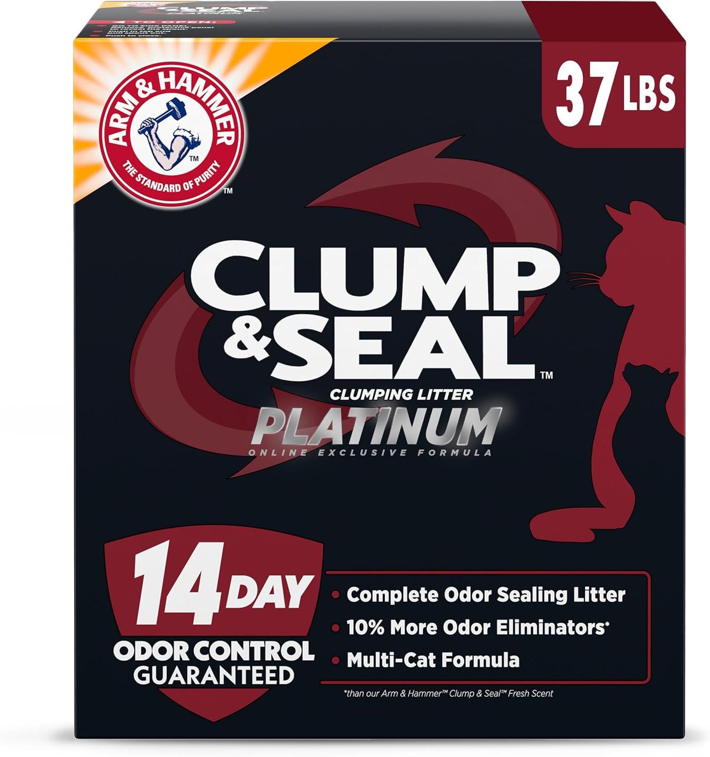 ARM & HAMMER Clump & Seal Platinum Clumping Cat Litter, Online Only, 37 Lbs | Clumping Litter, Rock-Hard Clumps, Baking Soda Odor Eliminators, 14-Day Odor Control