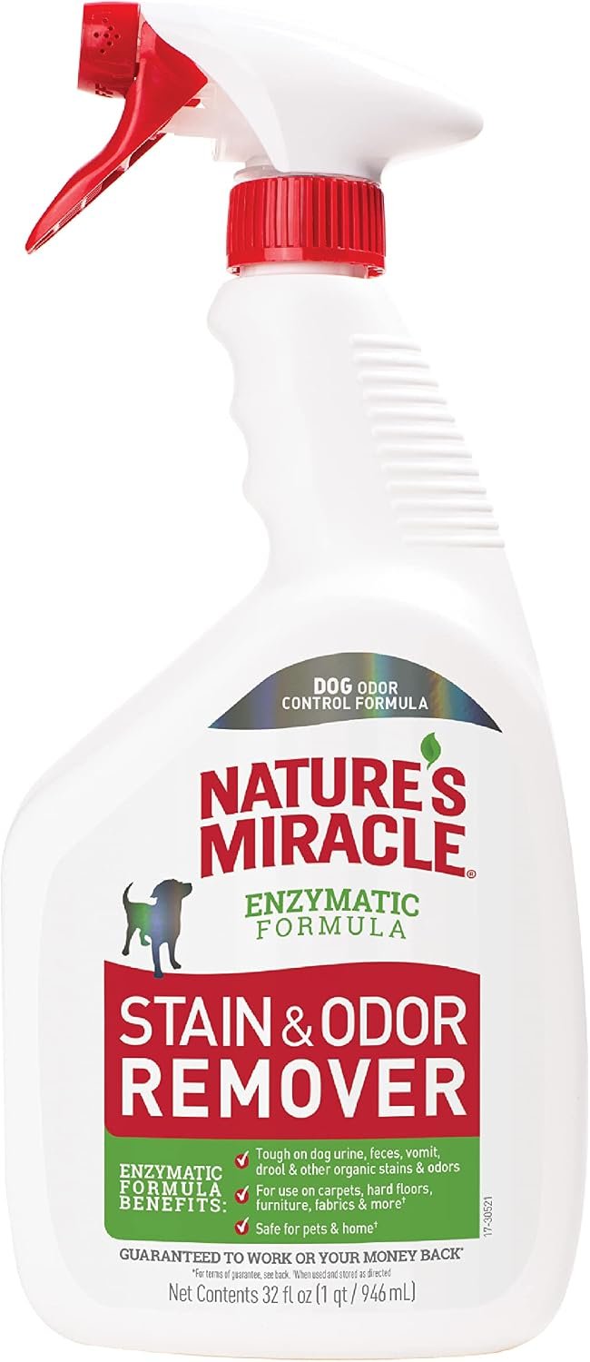 Nature’s Miracle Dog Stain & Odor Remover, Enzymatic Cleaner, 32 oz | Tough on Dog Urine, Feces, Vomit, Drool and Other Organic Stains and Odors, For Multiple Surfaces, Fresh Scent