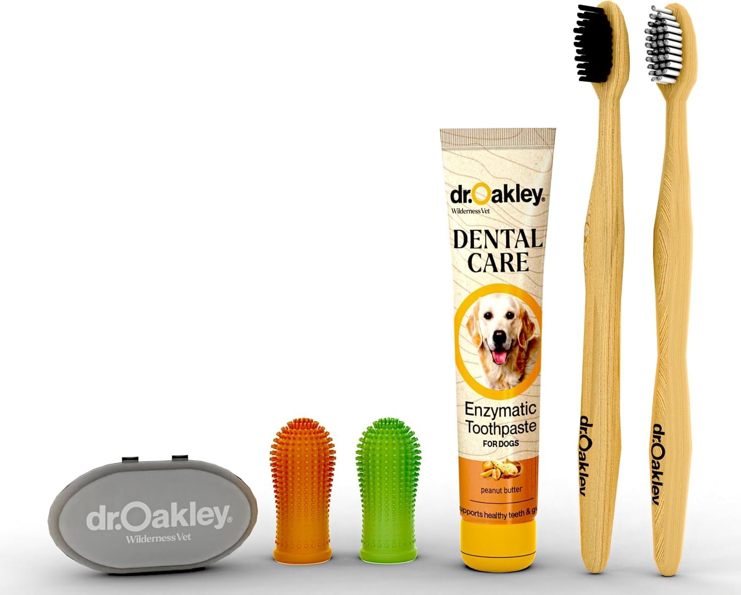 Dr. Oakley Dental Toothbrush Kit for Dogs & Cats -Finger Brush for Small Pets and Soft brushes for Large or Older Natural and Safe Peanut Butter Flavor –