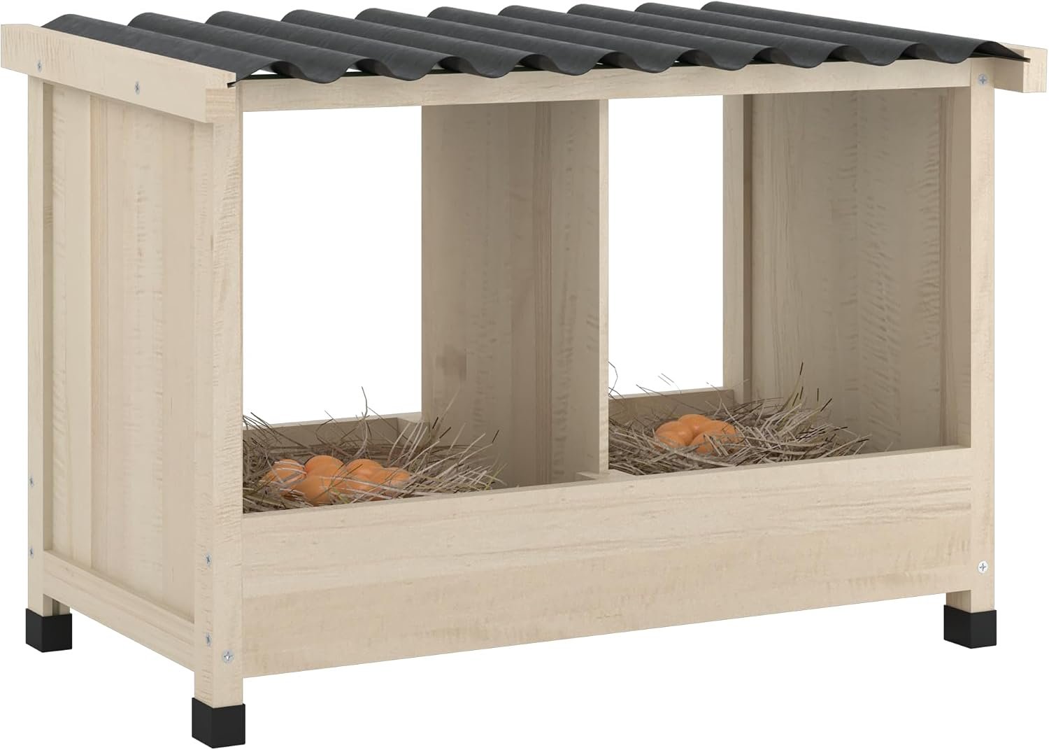 Chicken Nesting Box, 2 Holes Wooden Nesting Box, Hens-Wall Mounted or Floor Use, Chicken Coop Accessorie with PVC Roofing, Preventing Egg Falls, Easy to Assemble, Backyard and Farms