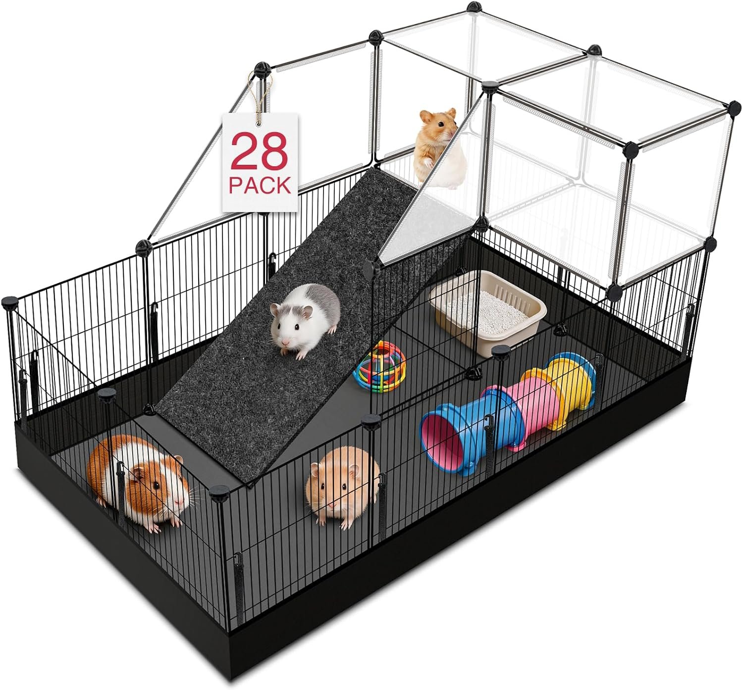 VISCOO 28 Panels Guinea Pig Cages, 48″ x 24″ x 28″ Small Animal Playpen | Portable Metal Rabbit Bunny Cage with Waterproof Mat, C&C Cage for Guinea Pigs, Hamsters/Bunny playpen