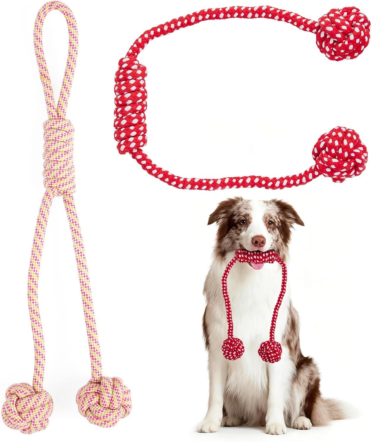 Durable Dog Rope Toys for Medium Dogs, Interactive Dog Toys for Tug of War and Aggressive Chewers. 2 Cotton Pack Indestructible Teeth Cleaning and Interaction Toys.