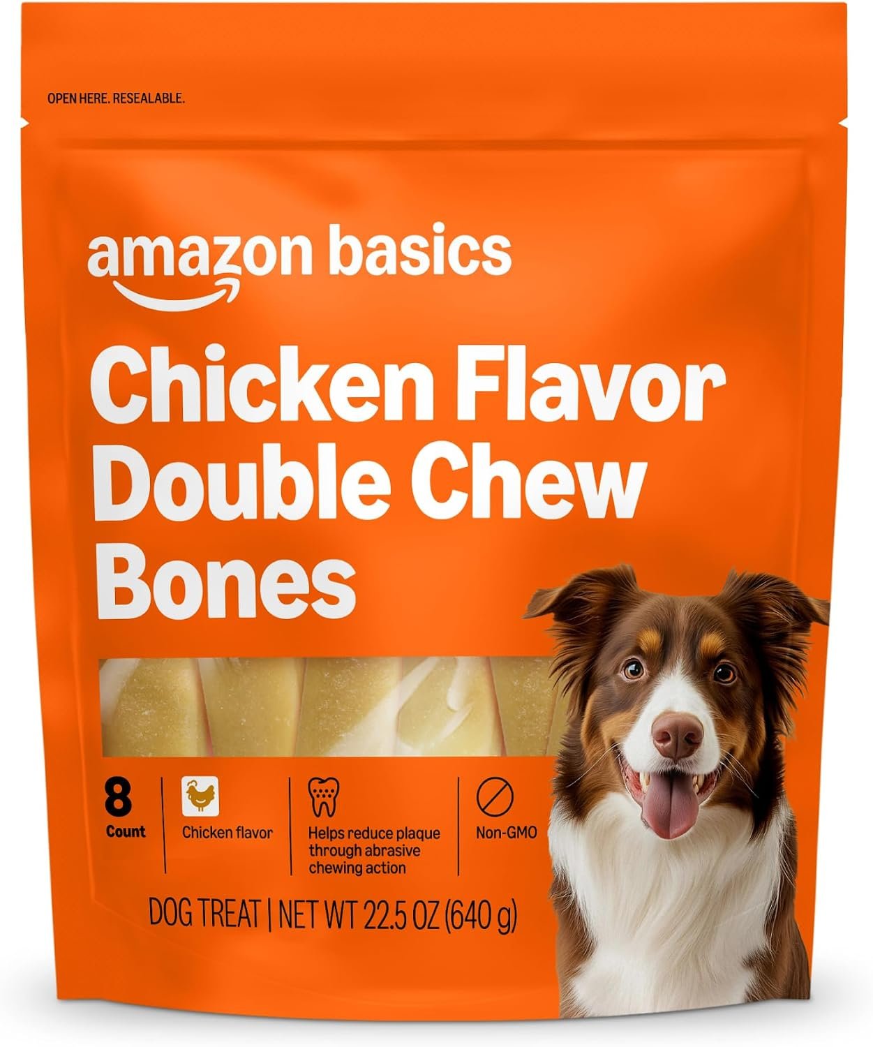 Amazon Basics Double Chew Bone Dog Treats, Chicken – 8 Count, 1 Pack