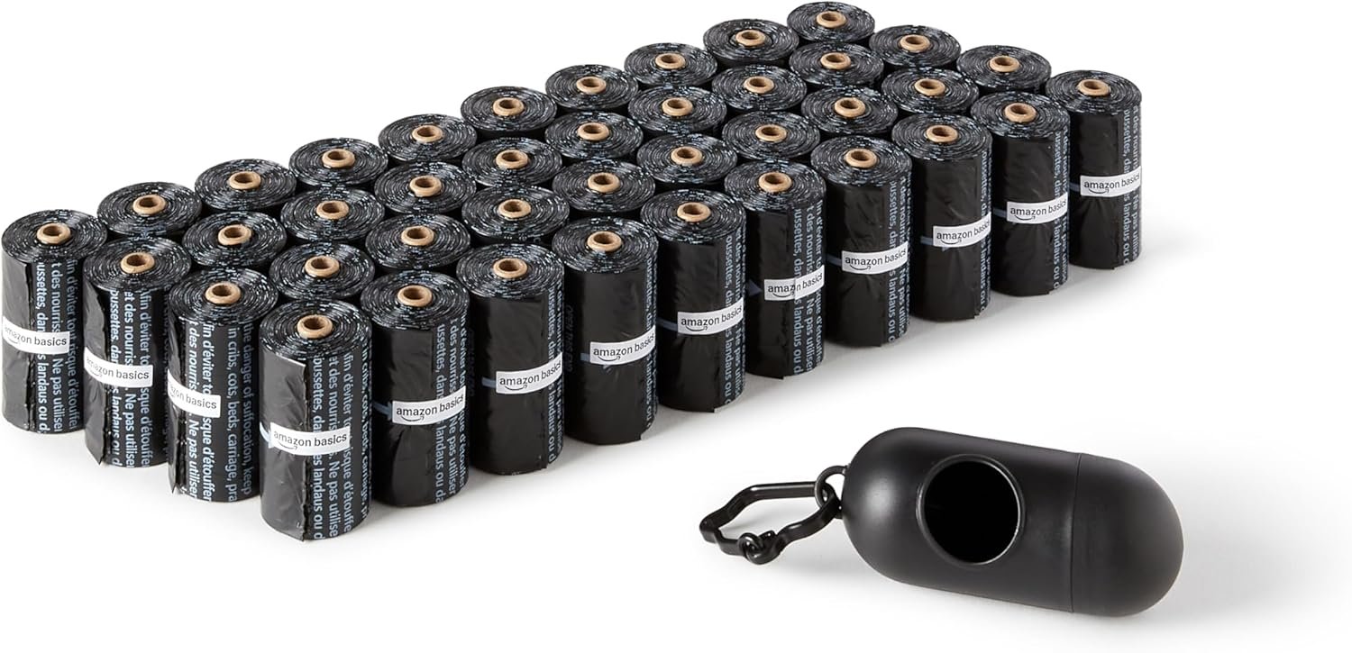 Amazon Basics Dog Poop Leak Proof Bags with Dispenser and Leash Clip, Unscented, 13″ x 9″, 600 Count