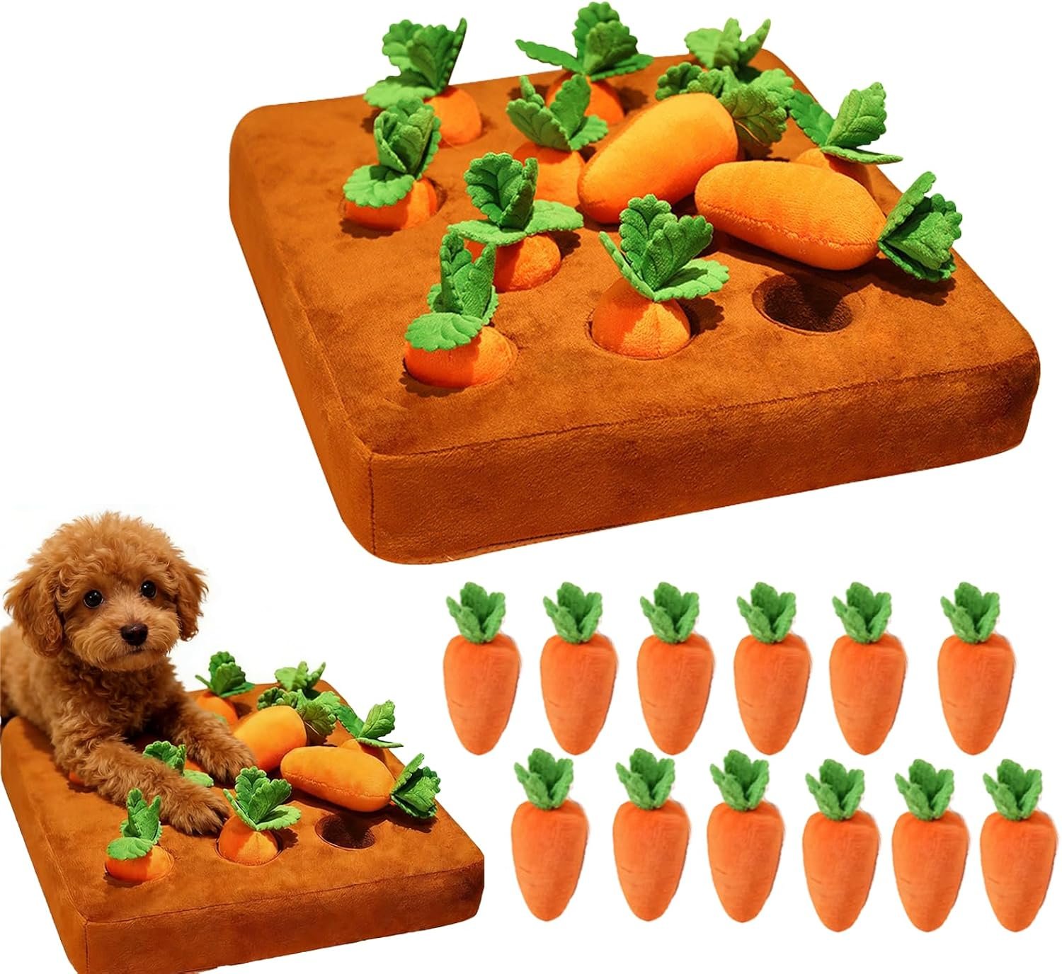Carrot Dog Toy, Snuffle Mat for Dogs Toy Carrot, Interactive Carrots Dog Plush Puzzle Toys,Carrot Garden Dog,Dog Carrot Toys Pet Stress Relief with 12 Carrots