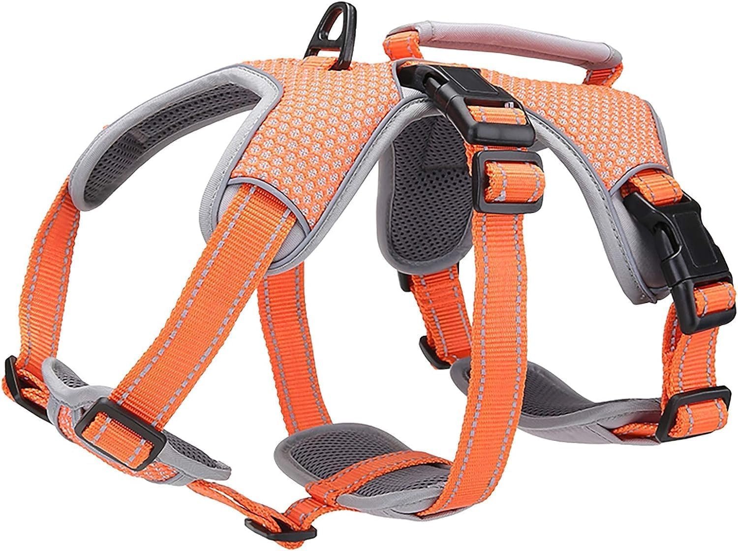 Multi-Use Support Dog Harness, Escape Proof No Pull Reflective Adjustable Vest with Durable Handle, Dog Walking Harness for Big/Active Dogs (Orange, M)