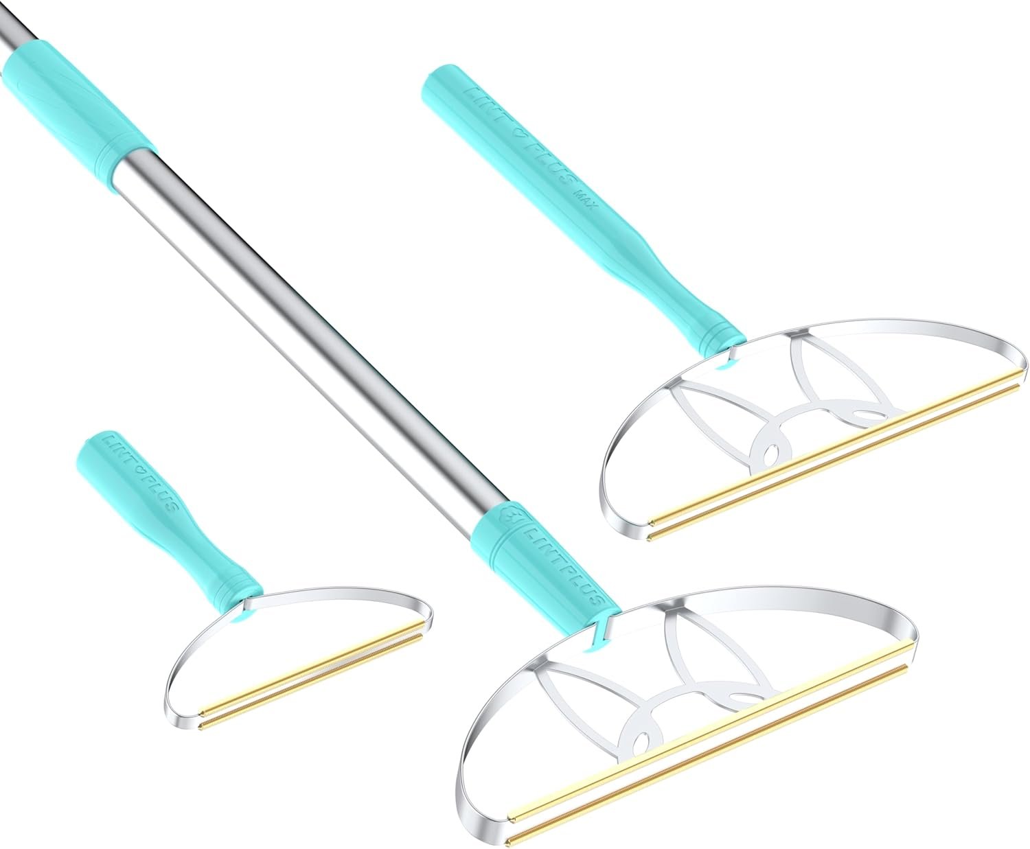 ULTRA+MAX+Pro LINTPLUS Pet Hair Remover Kit – 3-Size Carpet Rakes (S/M/L) w/Stainless Steel Handles – For Rugs, Carpets, Floors & Furniture – Stand-Up Design