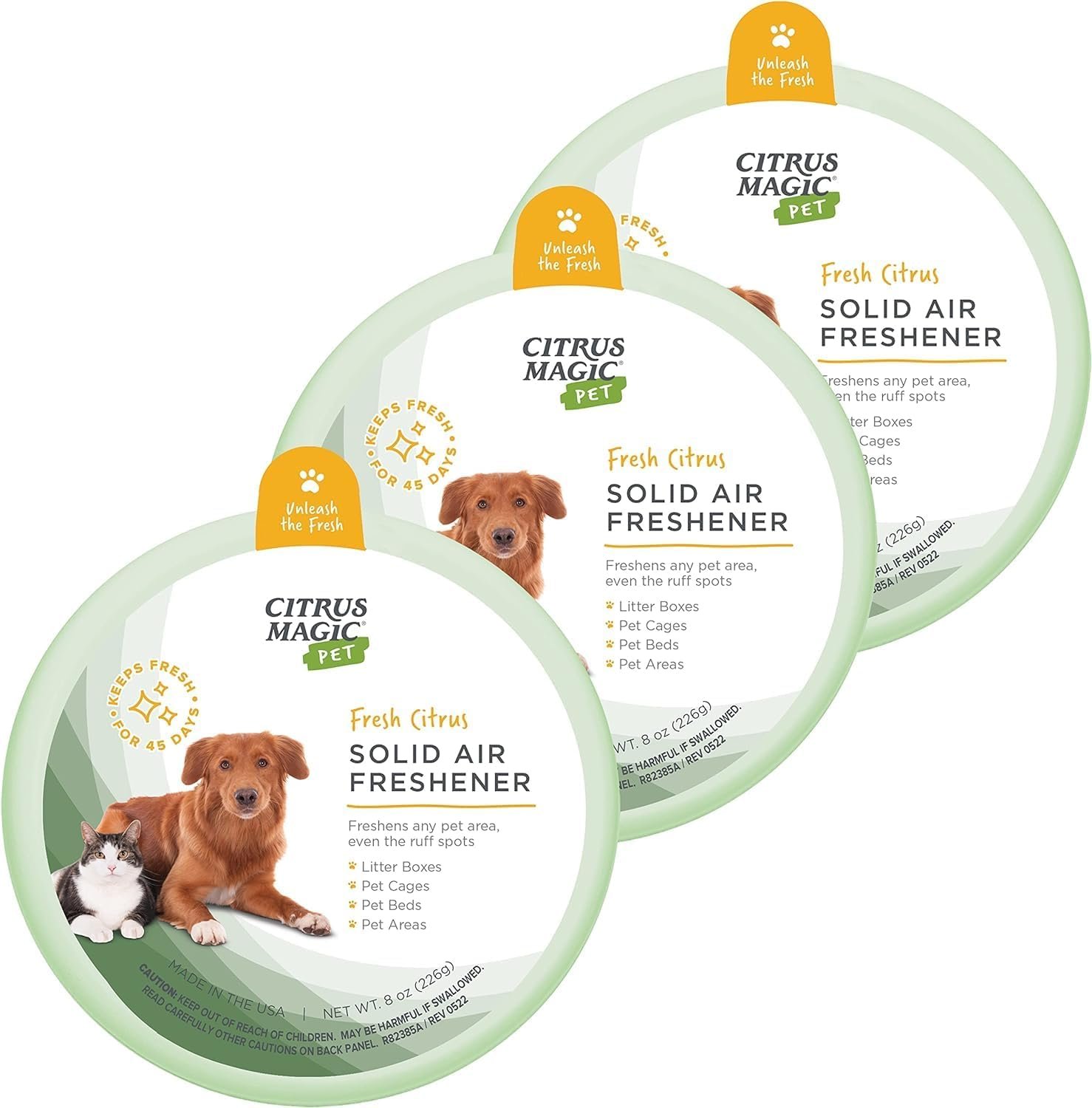 Citrus Magic Pet Solid Air Fresheners, Fresh Citrus, 8 Ounce, Pack of 3 | Odor Absorbing, Passive Diffusion, Odor Elimination Up to 6-8 Weeks Each, Ideal for Dog & Cat Areas and Litter Boxes