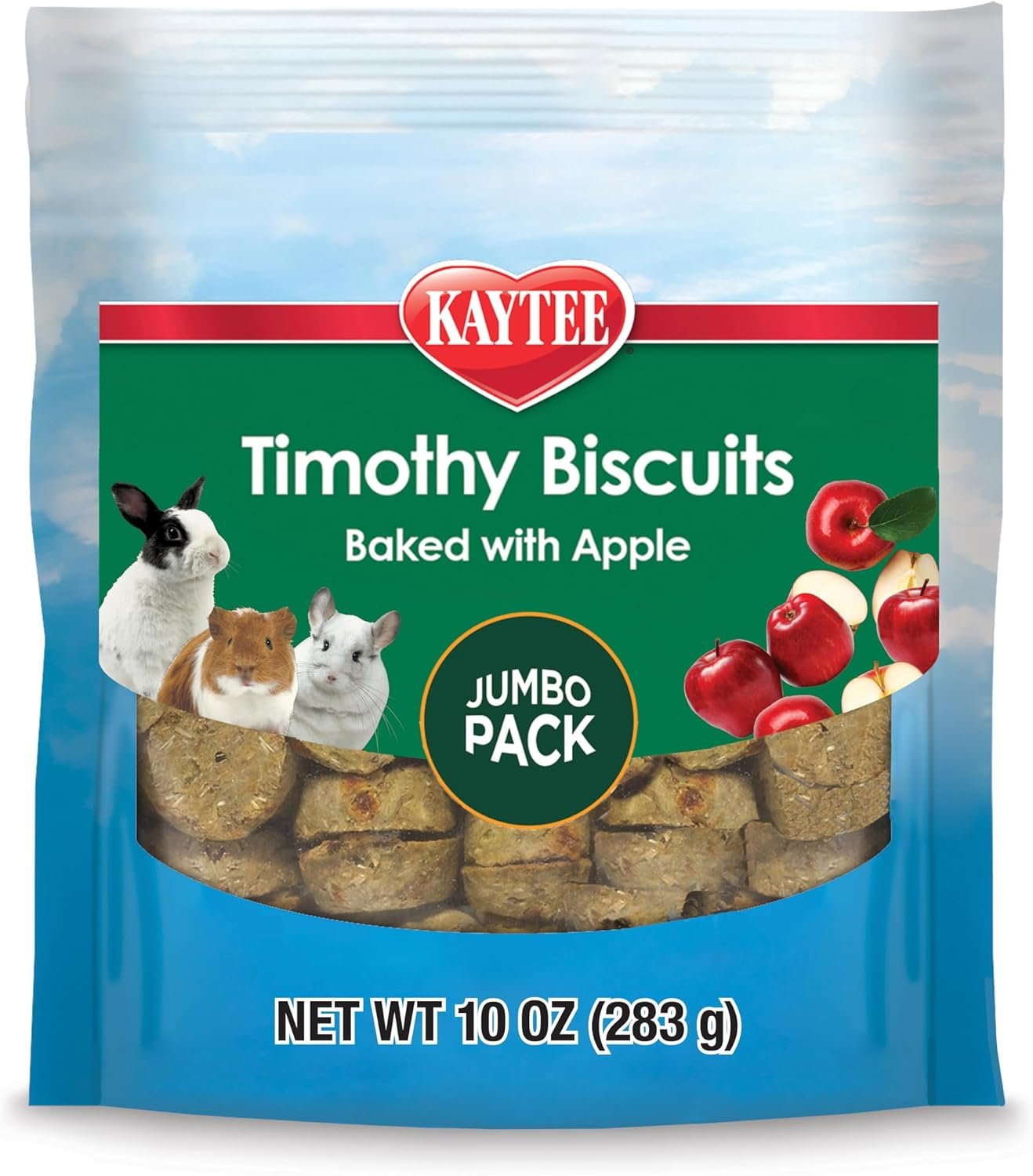 Kaytee Timothy Biscuits Baked Treat with Apple for Rabbits, Guinea Pigs, Chinchillas, Hamsters, Gerbils, and Mice, 10 oz