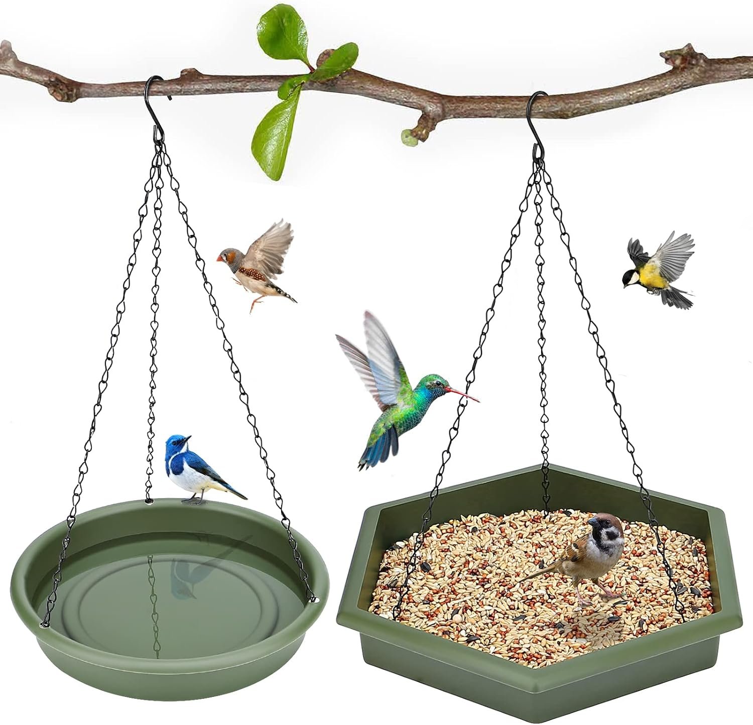 Hanging Bird Bath，2 in 1 XL Hanging Bird Feeder & Birds Bath for Outside | Birds Water Feeder,Tray for Outdoors Garden Patio Decoration, Large capacity for Bird