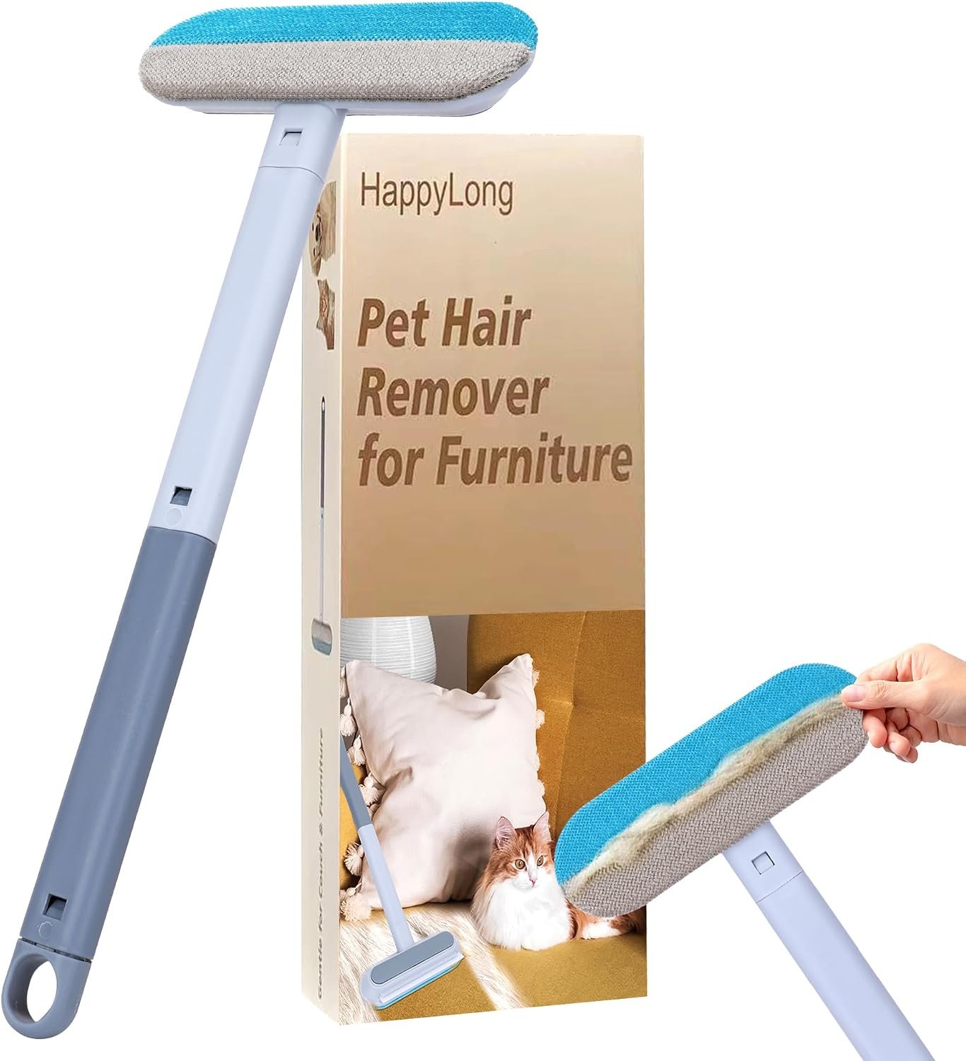 Pet Hair Remover for Furniture-17.3″ Reusable Lint Brush for Dog & Cat Hair | Multifunctional fur removal tool, gentle on couches, carpets, car seats, clothes & bedding