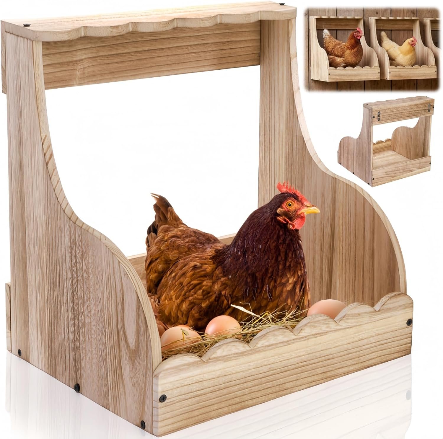 Tlence Single Compartment Hens Nesting Box, 14.5 x 13.75 x 13 Inch Wood Chicken Laying Eggs Boxes, Large Heavy Duty Chicken Coop Nest Box Accessories for Duck Birds Poultry, Easy Assembly