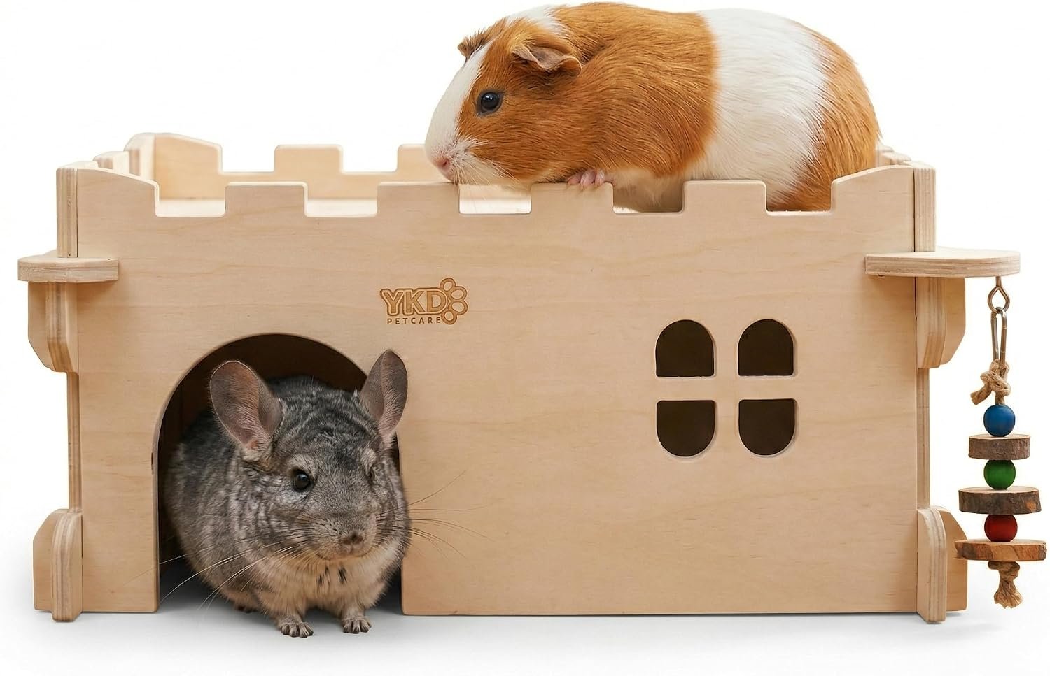 Castle Chinchilla House, Guinea Pig Hideout | Chinchilla, Guinea Pig, Hedgehog, or Rat, Ventilated Wooden Guinea Pig Hut Habitat with Multiple Doors (Large)