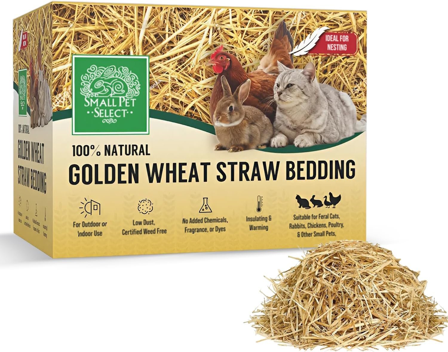 Small Pet Select – Golden Wheat Straw Bedding, 8lb, 100% Natural Plant Material, Soft Animal Bedding Litter with Odor Control for, Rabbit, Hamster, or Bunny, Habitat Accessories, Made in USA