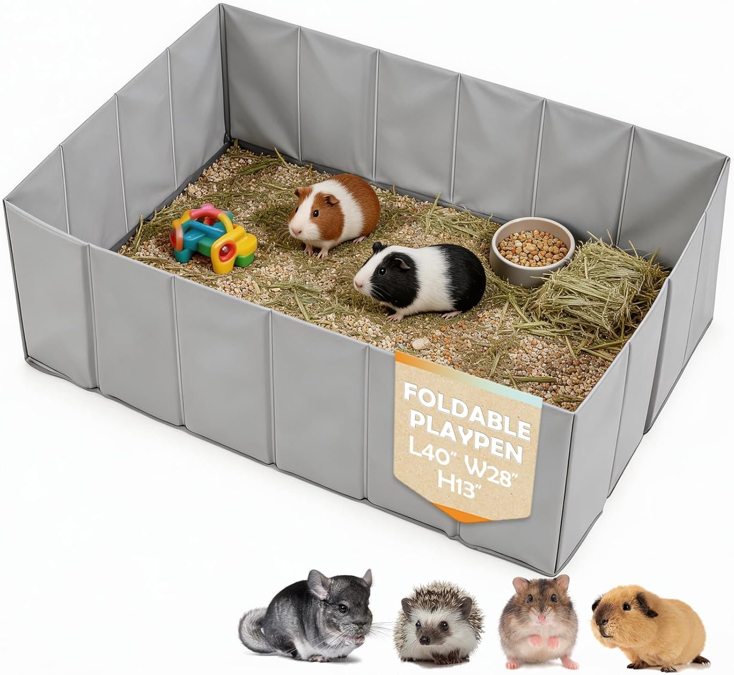 MEEXPAWS Small Animal Playpen, Portable Hamster Guinea Pig Cage for Travel | Waterproof, No Assembly, Spacious, Collapsible, Plastic Pet Enclosure for Rat Ferret, Play Pen for Indoor, 40″ x 28″ x 13″