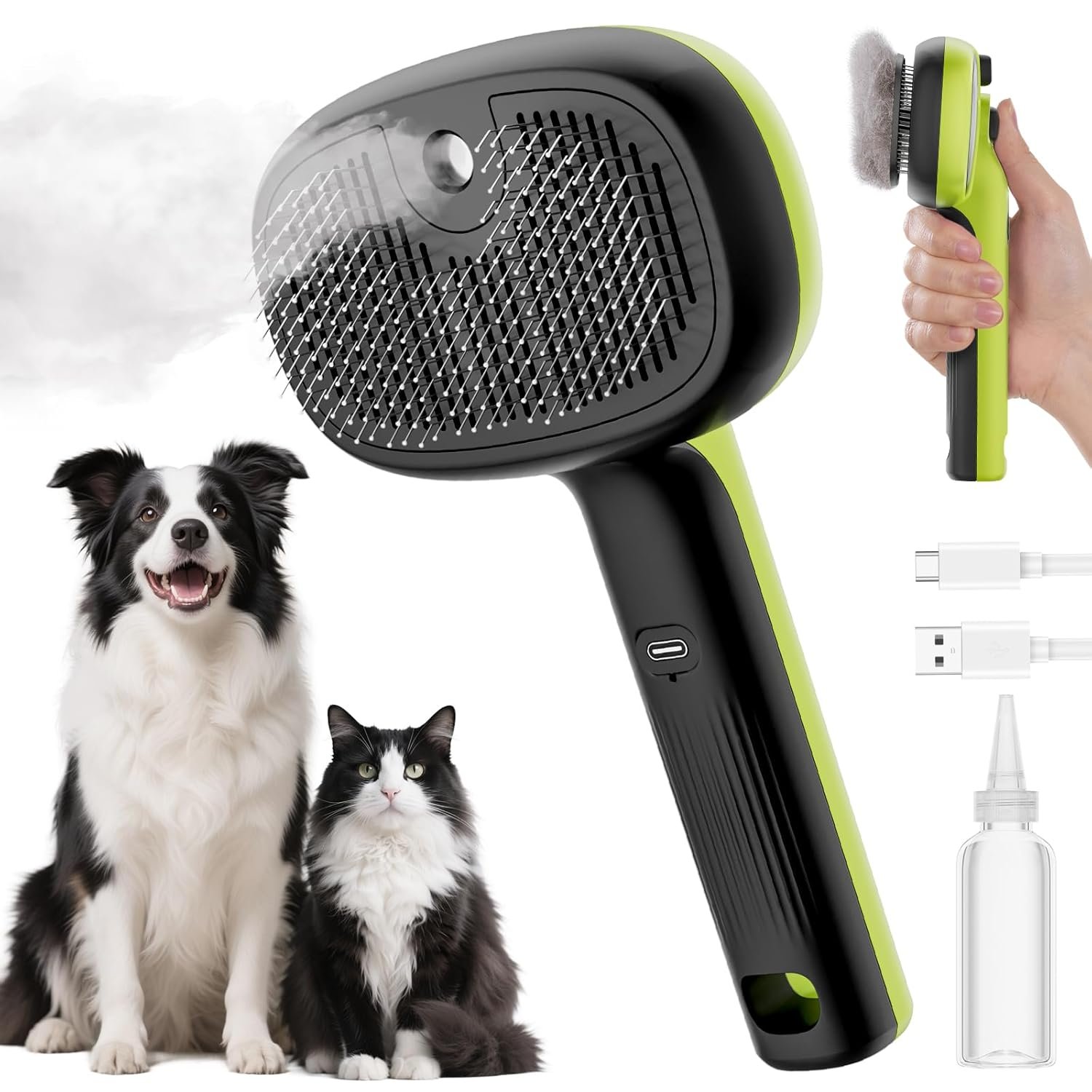 Pecute Self-Cleaning Steam Dog Cat Brush for Heavy Shedding/Long Coats | Gentle, Undercoat removal & smoothing, Shedding control, For water-anxious pets, 2 cool mist modes, XL tank