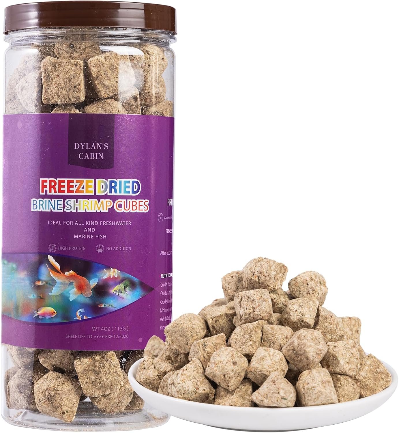 Dylan’s cabin Freeze-Dried Brine Shrimp Cubes, High-Protein Fish Food, 113g | Single-ingredient brine shrimp, rich aroma, easy portioning, cichlids, tetras, discus, goldfish, angelfish, koi, marine fish