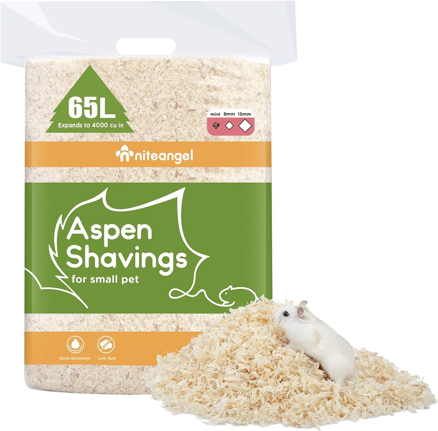 Niteangel Aspen Shaving Hamster Beddings for Syrian Dwarf Hamster Gerbil Mice Degu Rat Rabbit Bunny Guinea Pig Chinchilla Hedgehog or Other Small Pets (65L – Mini) | Respiratory-Friendly & Encourage Digging Instinct – DIY Tunnel System for Syrian Dwarf Hamster Gerbil Mice Rat or Small Pets