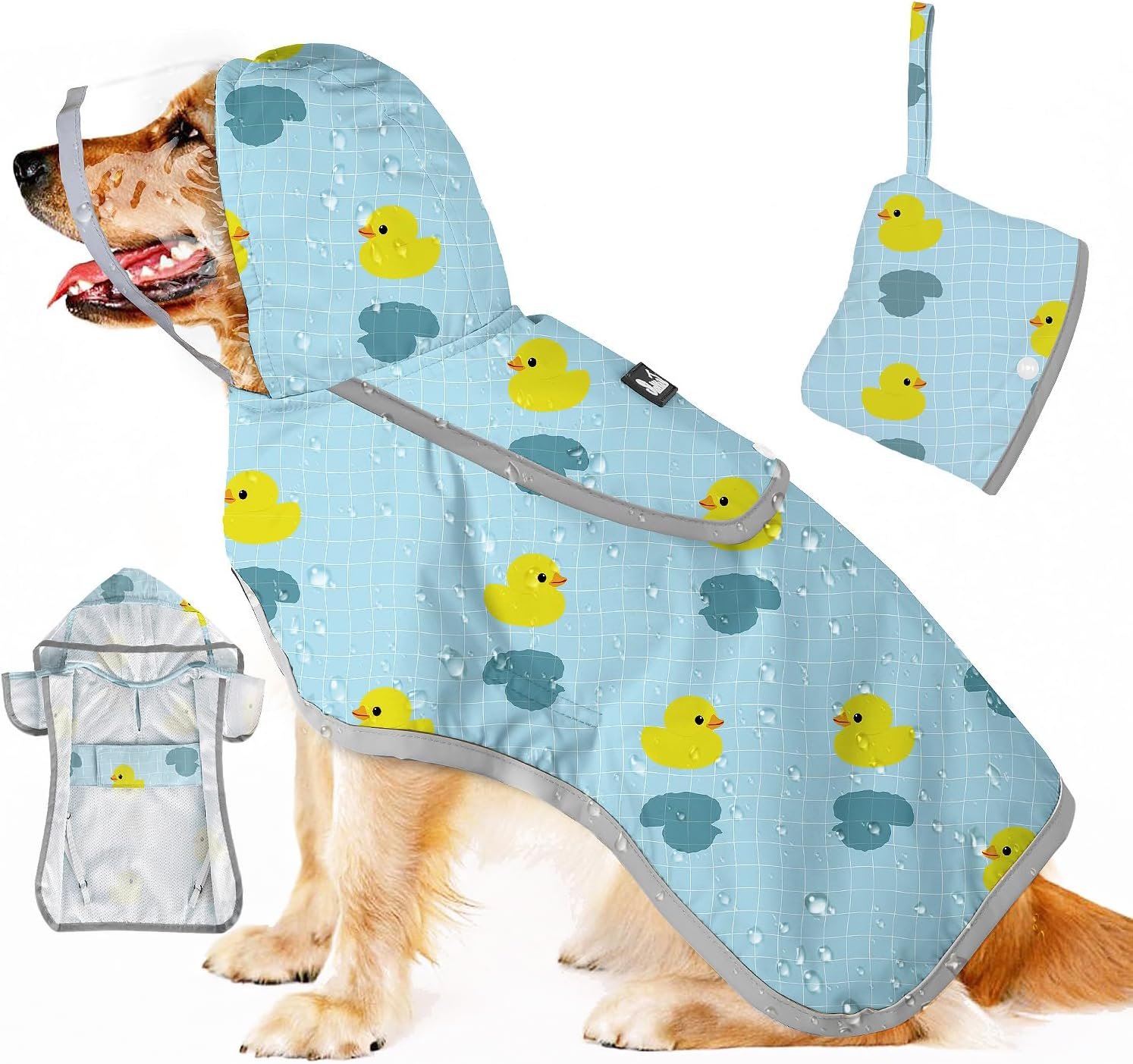 SlowTon Dog Raincoat, Waterproof Dog Rain Jacket with Clear Hooded, DK XL | Adjustable Poncho with Double Layer, Leash Hole, Reflective Strip Straps and Storage Pocket for Small Medium Large Dogs