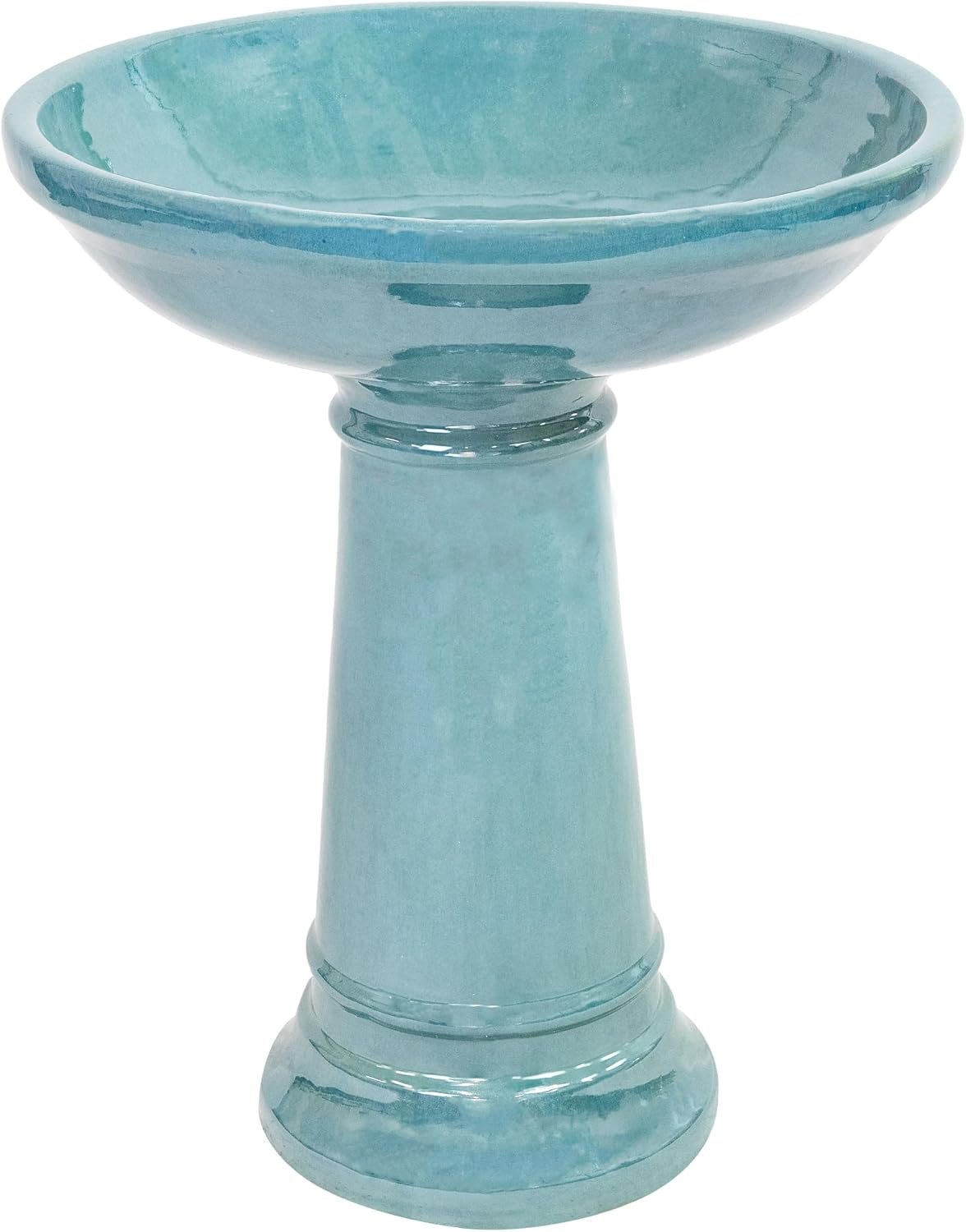 Sunnydaze Calais Glazed Ceramic Bird Bath for Outside, 25” H, Jade Green | 2.5 Gal Water Cap, 4” Deep Bird Bath Bowl, Heavy-Duty Garden Bird Bath, Easy 2-Piece Assembly, Tall Bird Bath for Outdoors