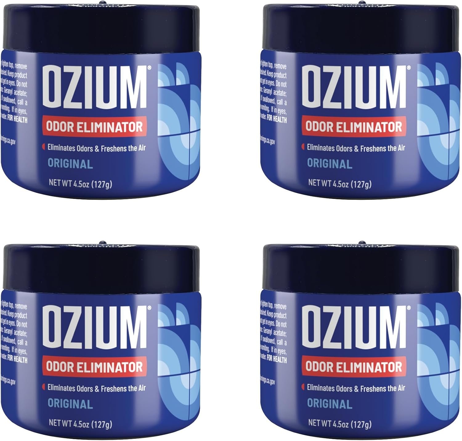 Ozium 4.5 Oz. Odor Eliminating Gel, Air Freshener Alternative | For Smoke, Pets, and Musty Odors, Long Lasting Odor Remover for Cars, Homes, Original Scent, 4 Pack