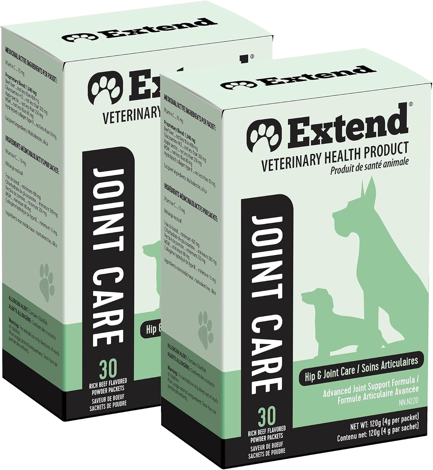 Extend Dog Hip and Joint Supplement Beef Flavored Powder Packets with Glucosamine, Chondroitin, MSM & Collagen, Hip & Joint Support, Mobility & Cartilage Health, Daily Dog Supplement, 60 Count
