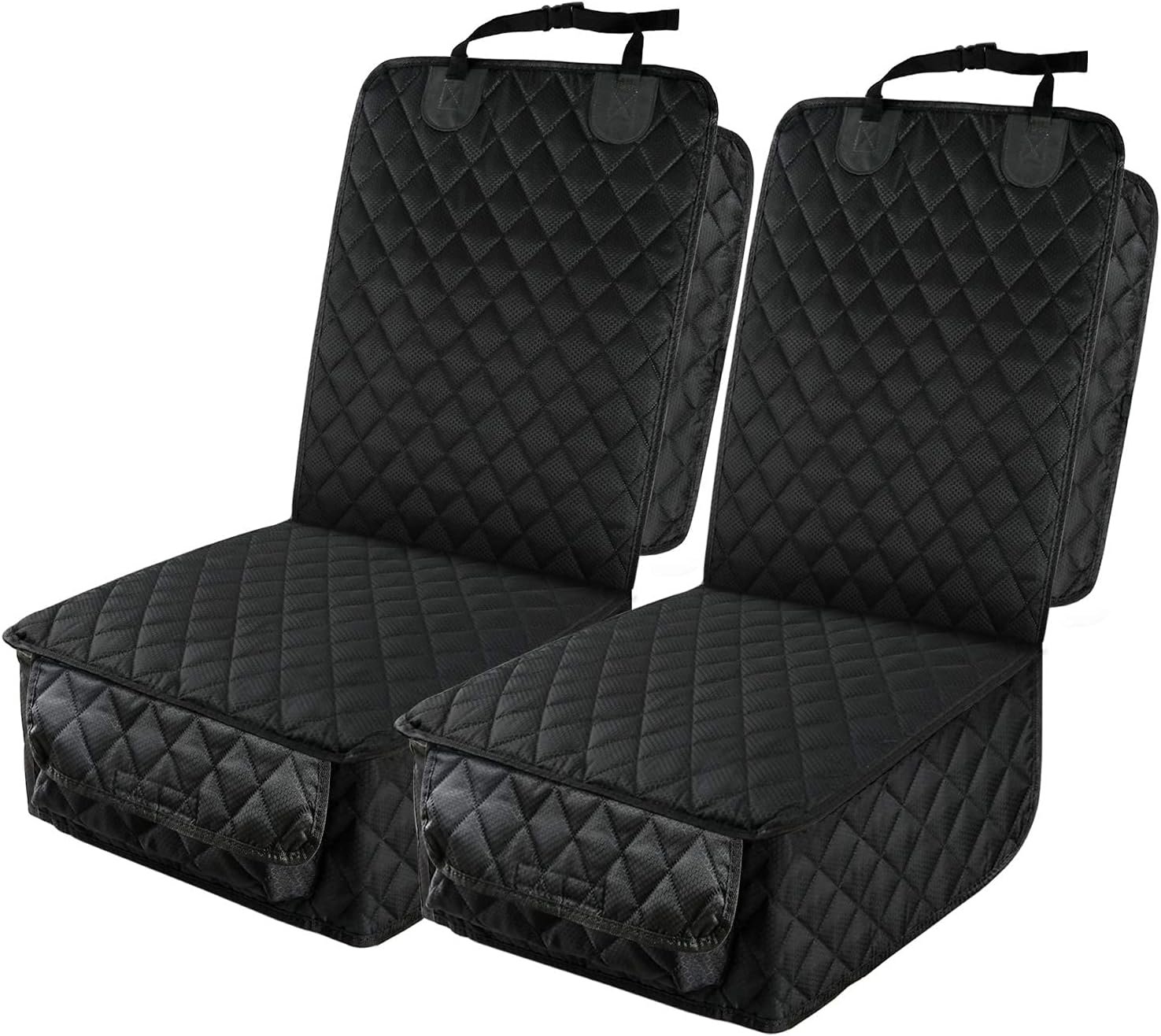 Waterproof Front Seat Car Cover 2 Pack, Full Protection | Dog Car Seat Cover with Side Flaps, Nonslip Scratchproof Captain Chair Seat Cover Fits for Cars, Trucks, SUVs, Jeep, Black