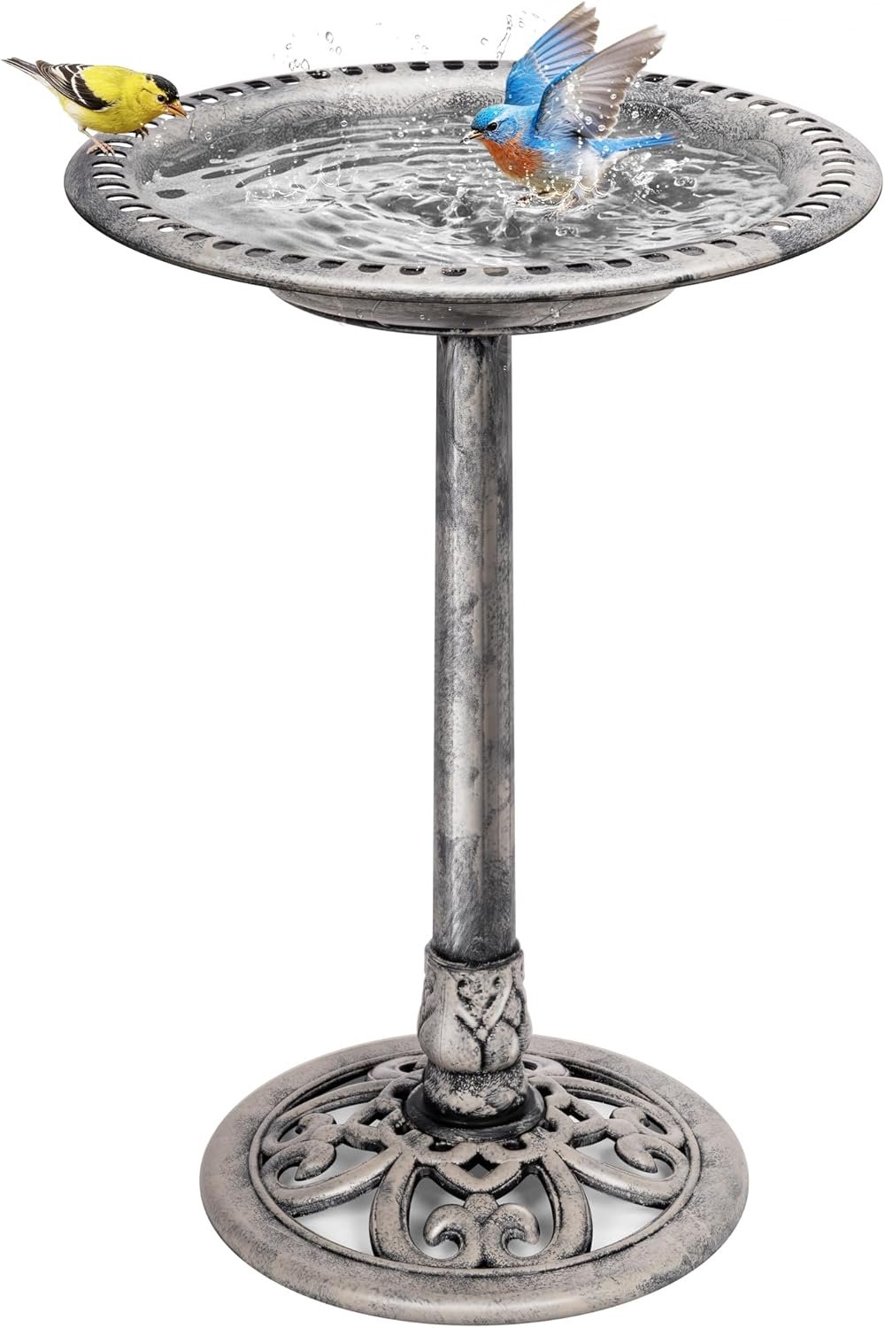 VIVOHOME Bird Bath for Outside, Polyresin Pedestal Birdbath, Gray | Weather-Resistant, 20-Inch Bowl, 28-Inch Height, for Outdoor/Garden, Bird-Friendly, Easy to Clean