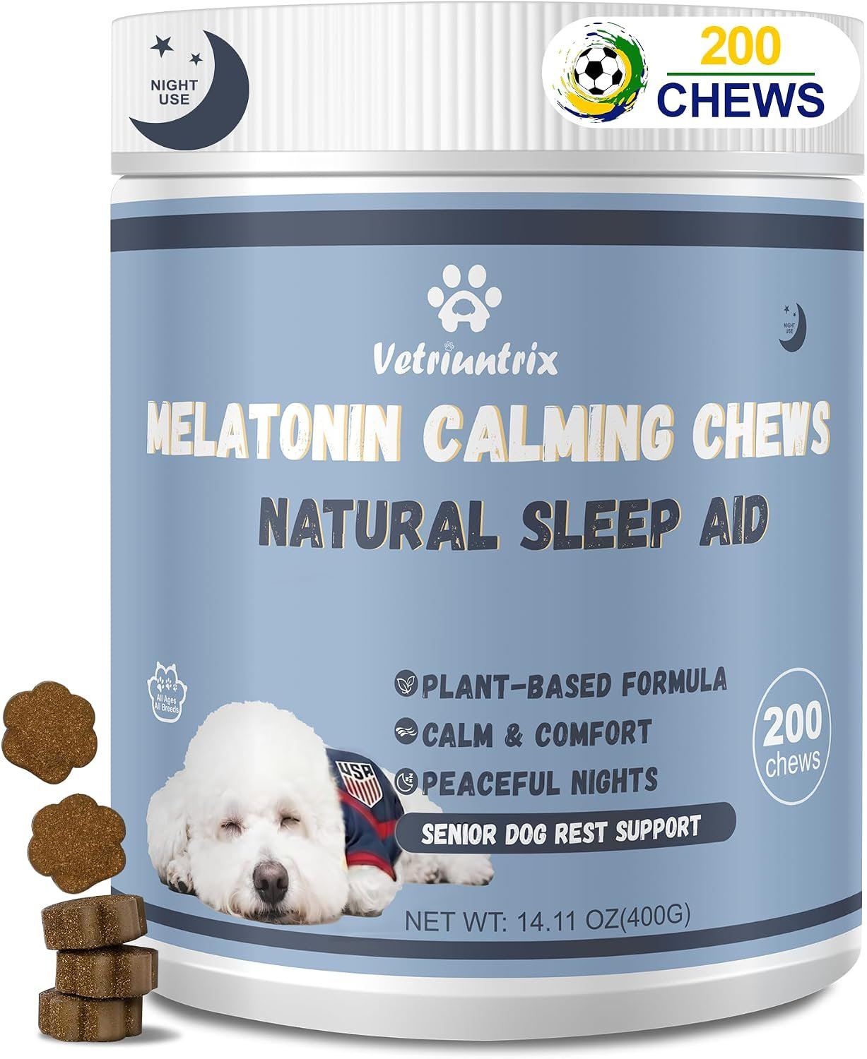 Melatonin for Dogs, 200ct Dog Calming Chews with Melatonin for Sleep, Fireworks, Storms, Thunder, Barking, Separation, Calming Chews for Dogs with Valerian Root & L-Theanine