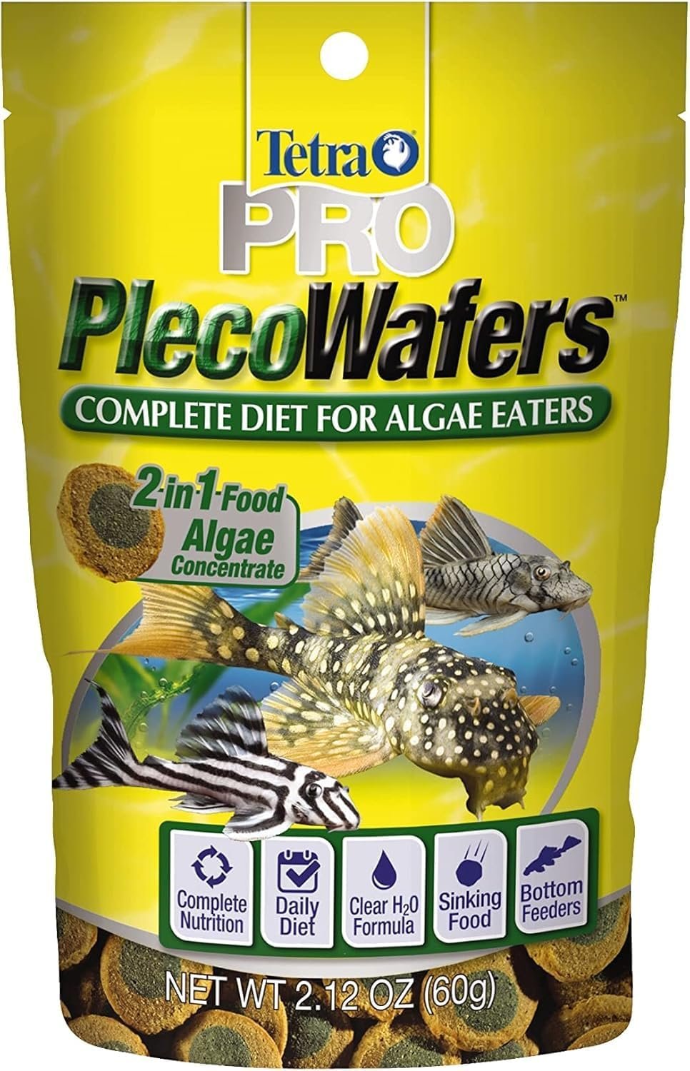 Tetra Pro PlecoWafers Fish Food for Algae-Eaters, 2.12 oz