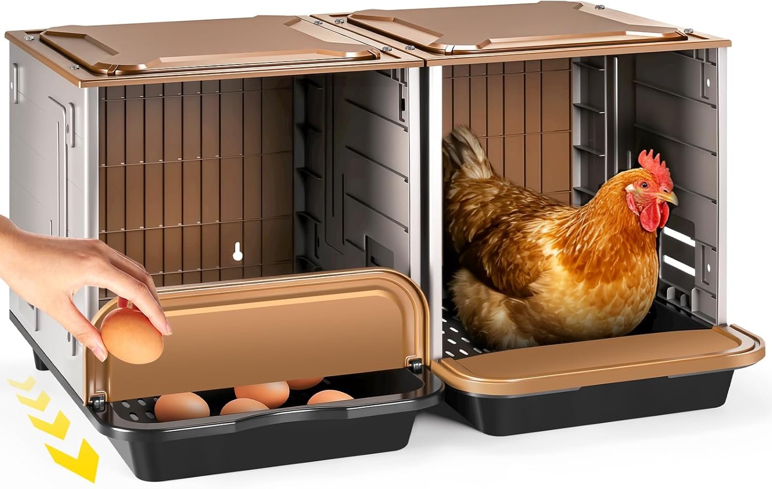 Chicken Nesting Box, 2 Compartment Nesting Boxes for Chickens, Large Chicken Laying Boxes for Egg Collection & Hen on Nest, Roll Away Nesting Boxes Chicken (Extra Large)
