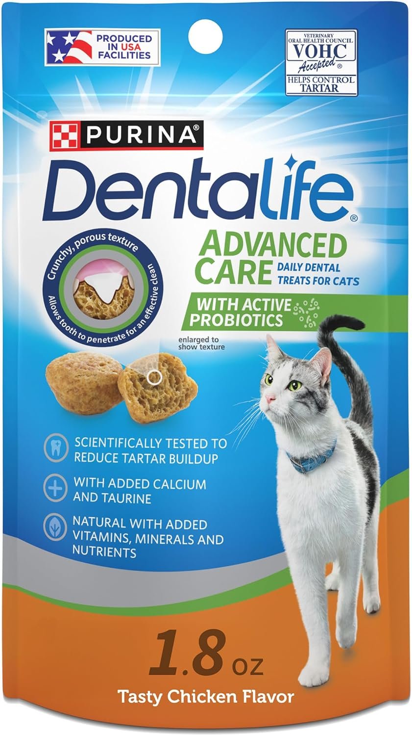 Purina DentaLife Made in USA Facilities Cat Dental Treats, Tasty Chicken Flavor – (Pack of 10) 1.8 oz. Pouches