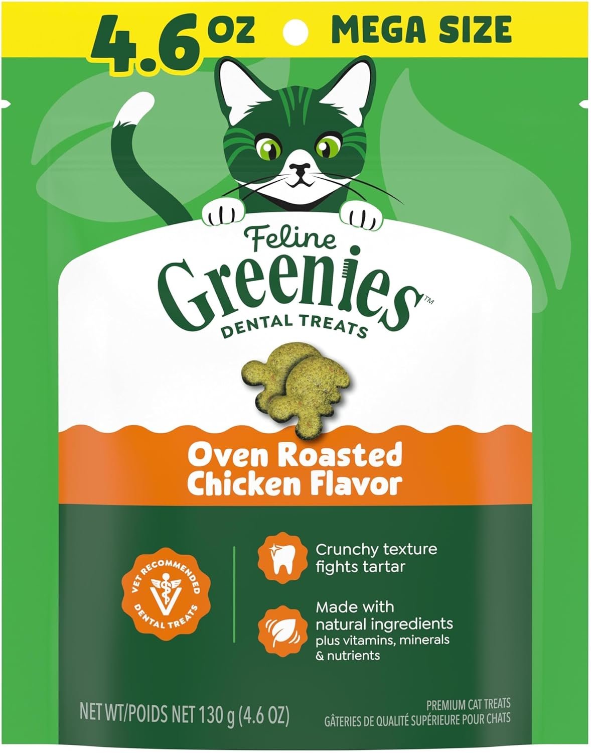 Greenies Feline Natural Dental Cat Treats, Roasted Chicken Flavor, 4.6 oz | #1 vet-recommended, clinically-proven oral care, cleans teeth and freshens breath, cleans to gumline, natural ingredients