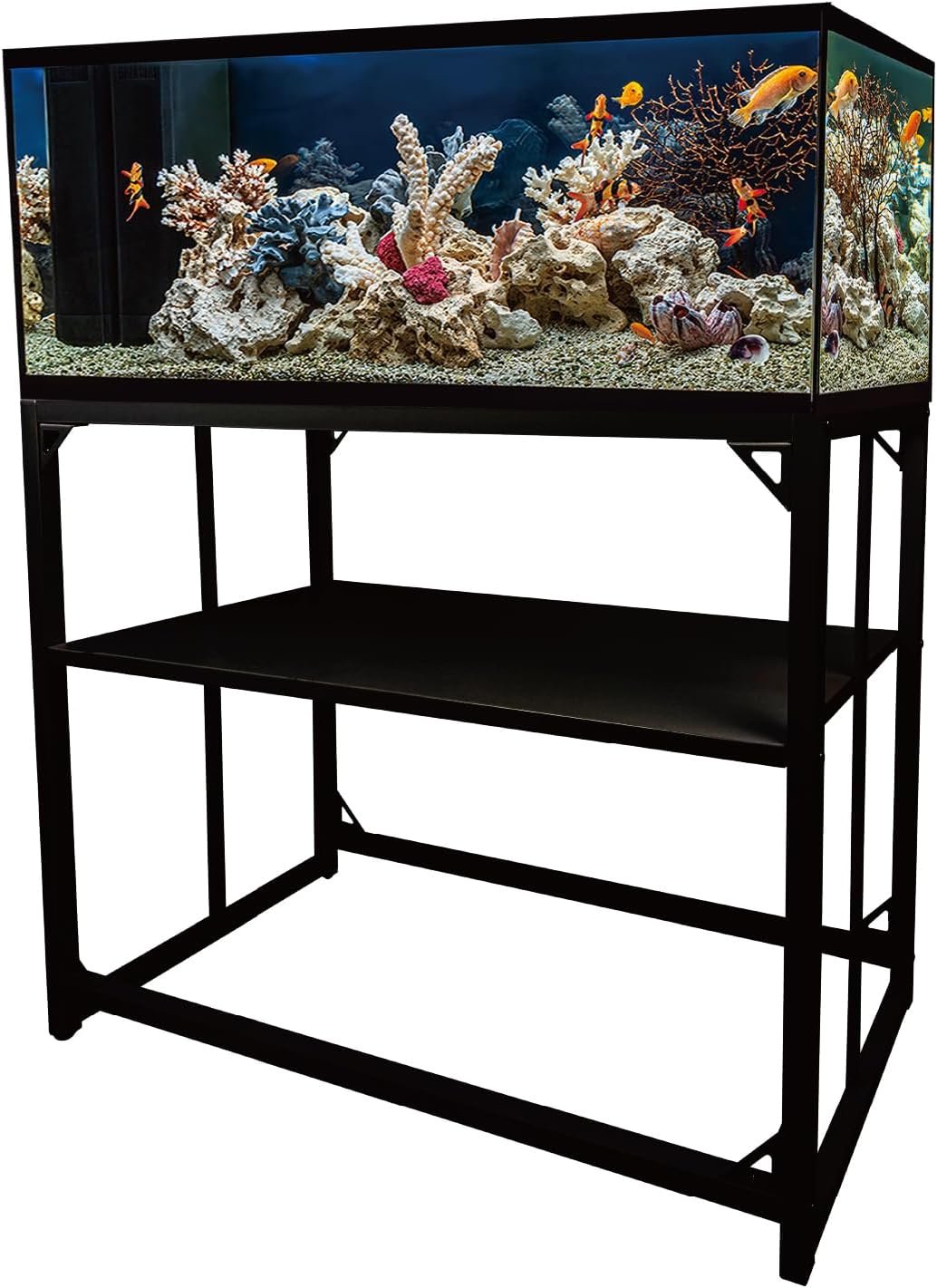 Fish Tank Stand, 40 Gallon Heavy Duty Metal Aquarium Stands, Reptile Tank, Turtle Tank, Breeder Tank Stand, 660LBS Capacity Terrarium Stand Rack with 2-Tier Storage Shelves (Black, 36.5″x18.5″x29.5″)