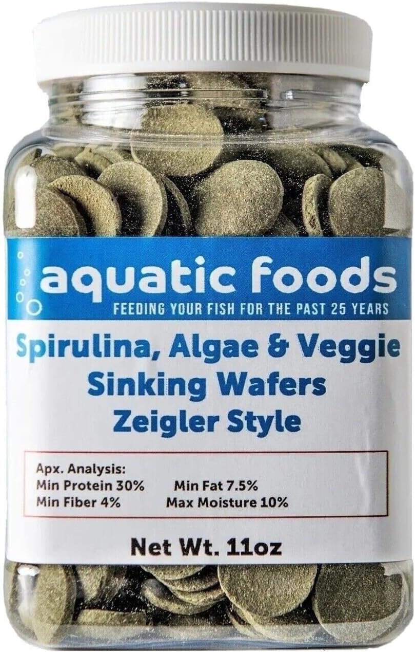 16mm – 5/8″ Spirulina Algae Veggie Sinking Wafers… 11oz Small Jar | Sinking Spirulina Algae Veggie Wafers for Bottom Fish, Plecos, Shrimp, Snails, Crabs, Crayfish, All Tropical Fish