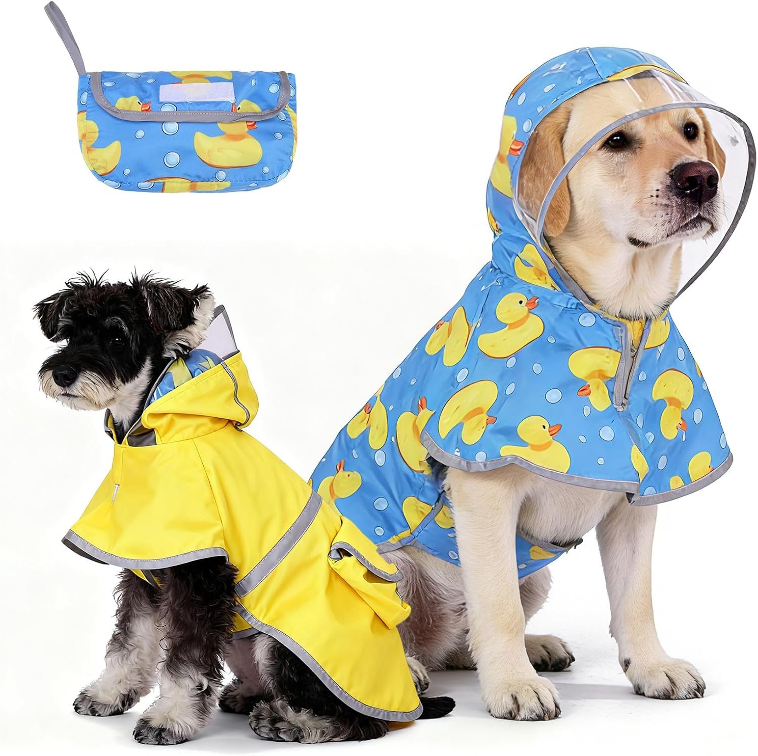 Dog Raincoats for Medium Small Dogs, Reversible Pet Rain Jacket Coat, Waterproof Reflective Puppy Poncho with Leash Hole, Adjustable Clear Hooded Double Layer with Easy Storage Pocket, M
